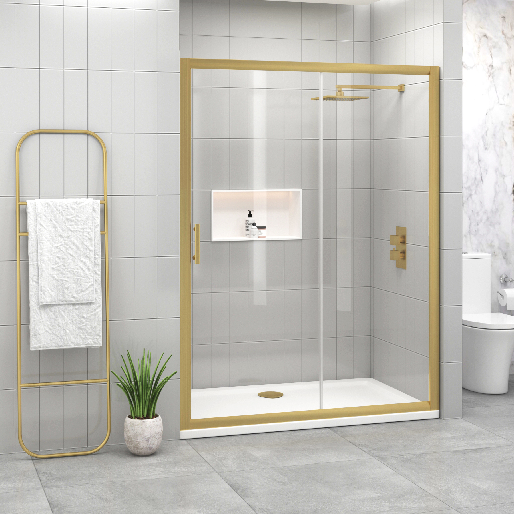 Venice 6mm Brushed Brass Sliding Shower Door - Various Sizes 