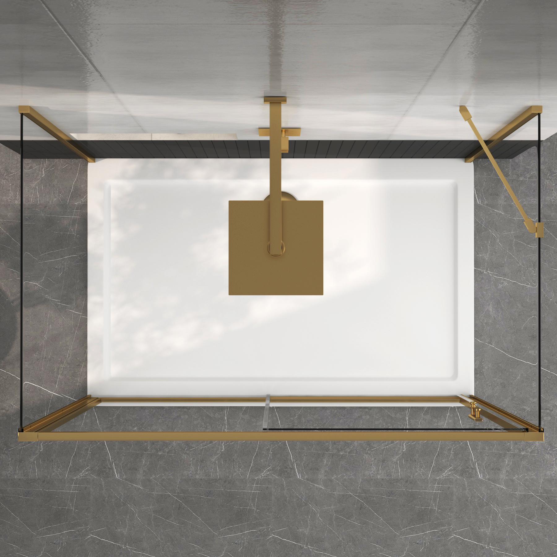 Venice Brushed Brass Rectangle Sliding Door 3-Sided Shower Enclosure 6mm Glass