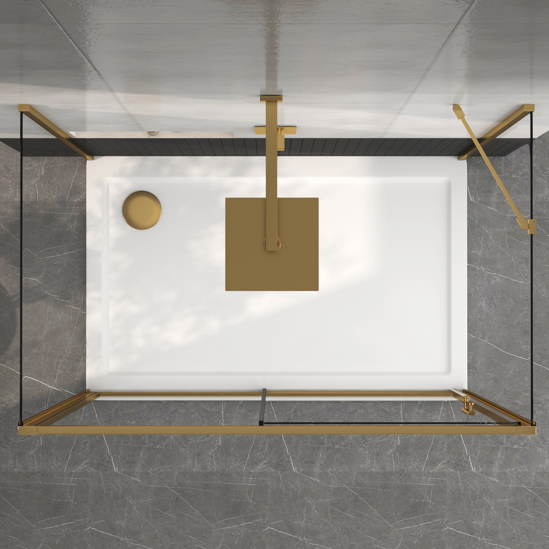 Venice 1200 x 800mm Brushed Brass Rectangle Sliding Door 3-Sided Shower Enclosure 6mm Glass