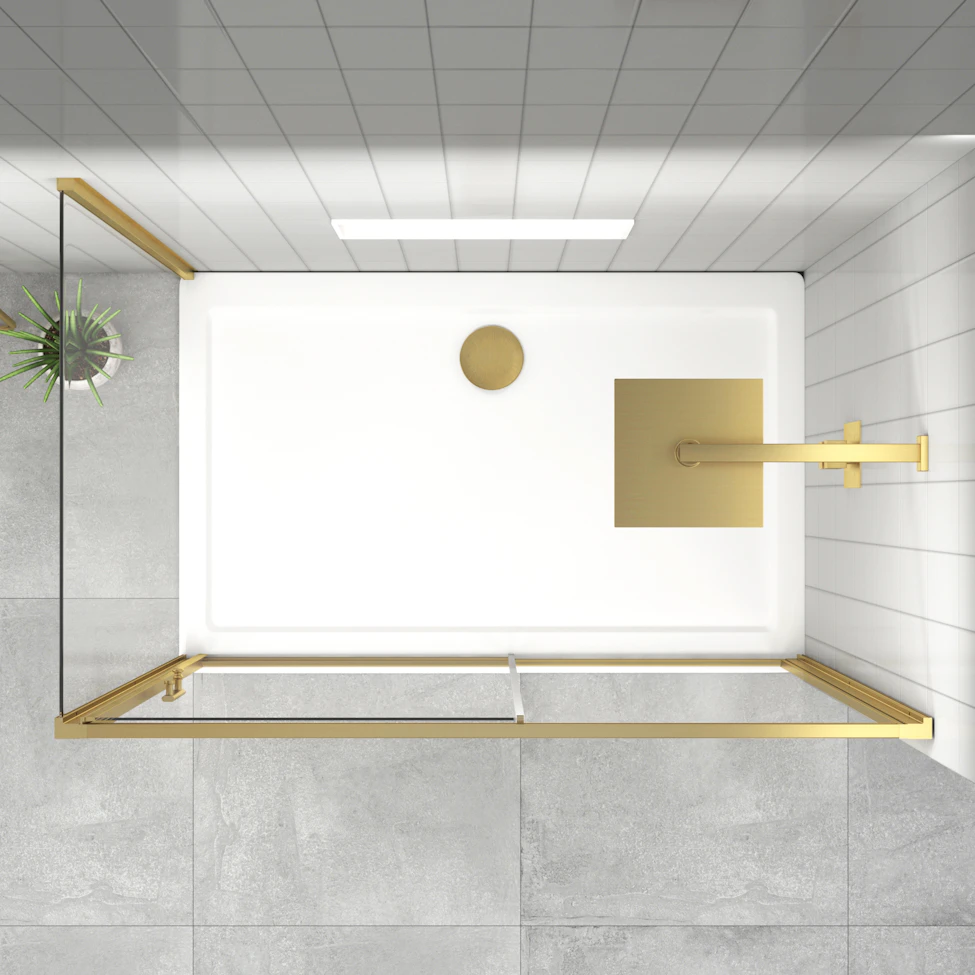 Venice 6mm Brushed Brass Sliding Door Rectangular Shower Enclosure ...