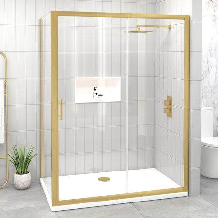 Venice 6mm Brushed Gold Sliding Door Rectangular Shower Enclosure Various Sizes
