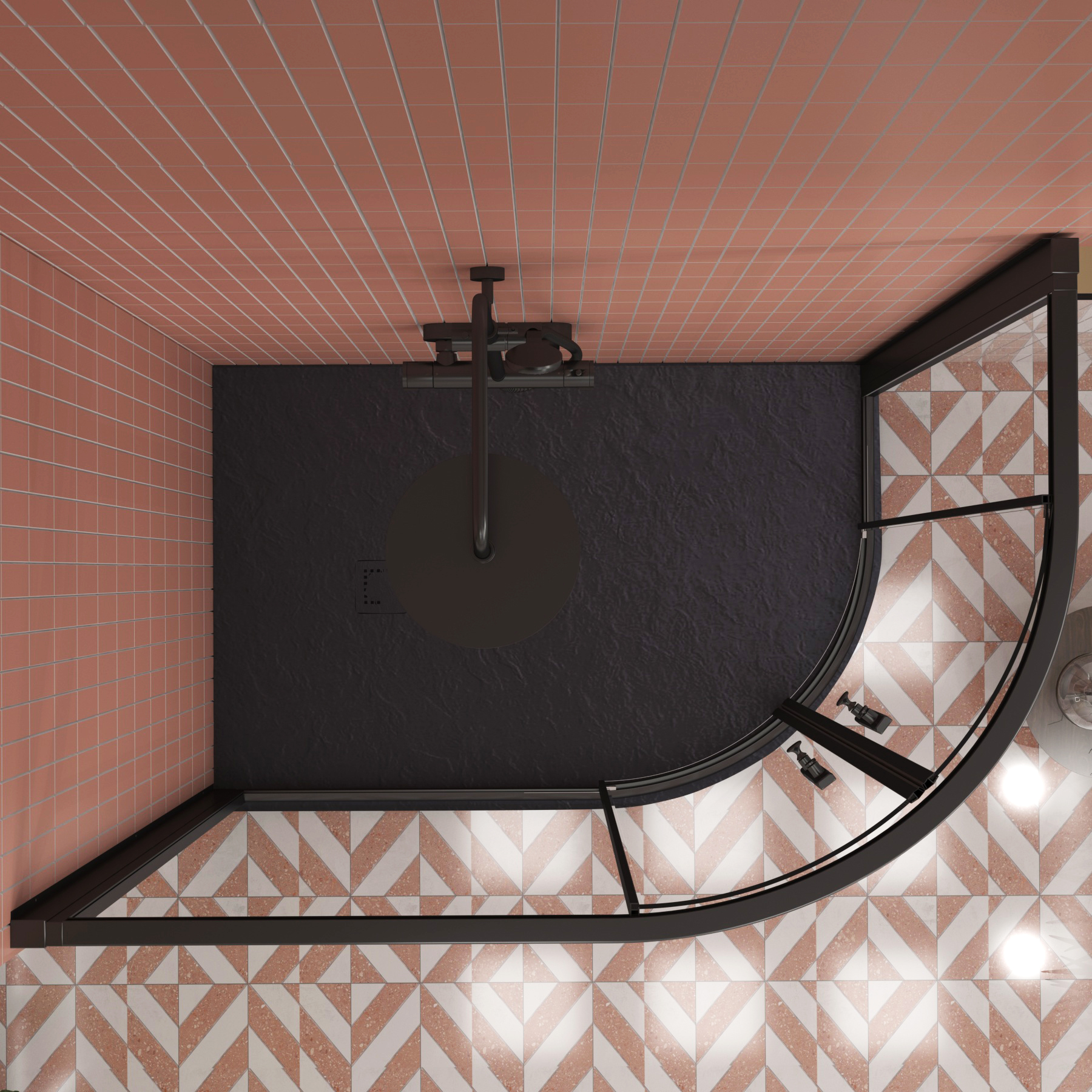 Milan 1200 x 800mm Matt Black Offset Quadrant Shower Enclosure with Grey Stone Shower Tray - 6mm Double Sliding Door