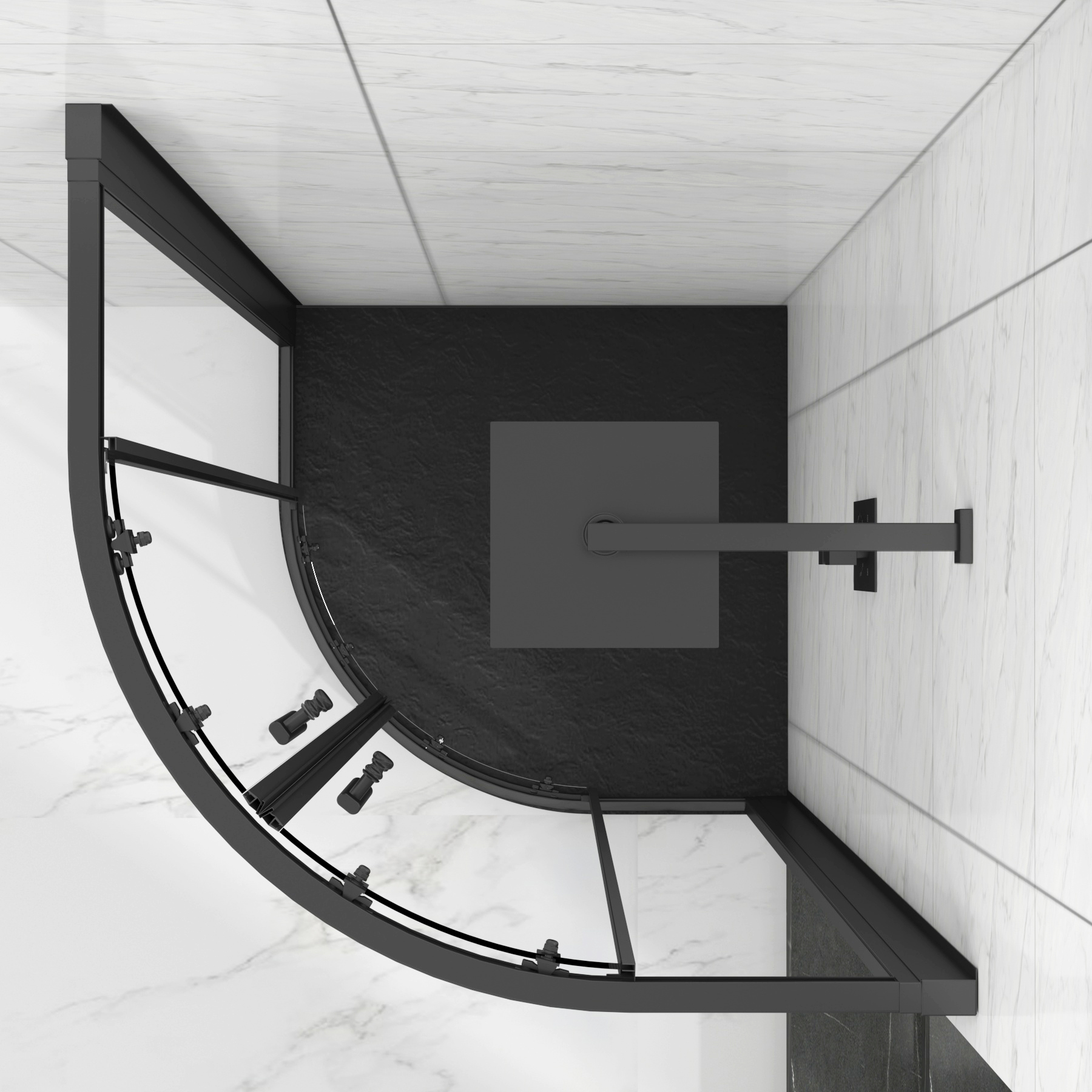 Milan Matt Black Quadrant Shower Enclosure with Black Stone Shower Tray - 6mm Double Sliding Door