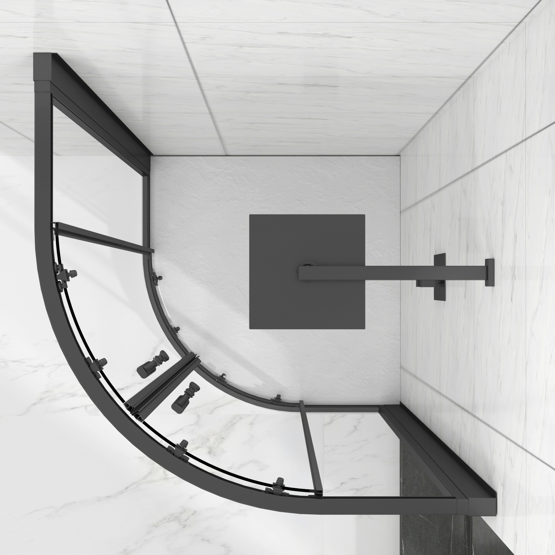 Milan Matt Black Quadrant Shower Enclosure with White Stone Shower Tray - 6mm Double Sliding Door