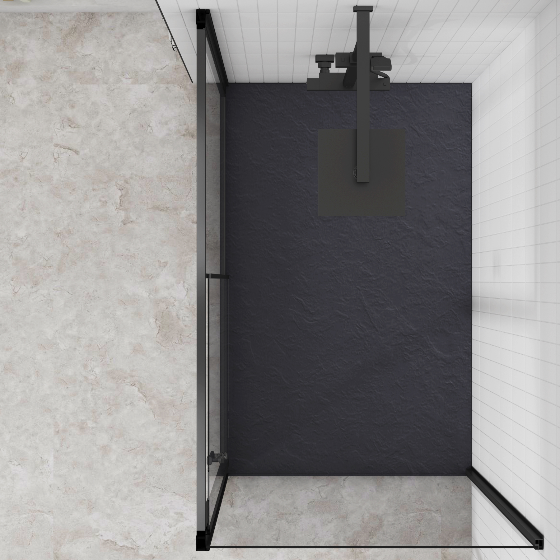 Milan Matt Black Sliding Door Shower Enclosure with Side Panel & Grey Slate Effect Stone Shower Tray - 6mm Glass