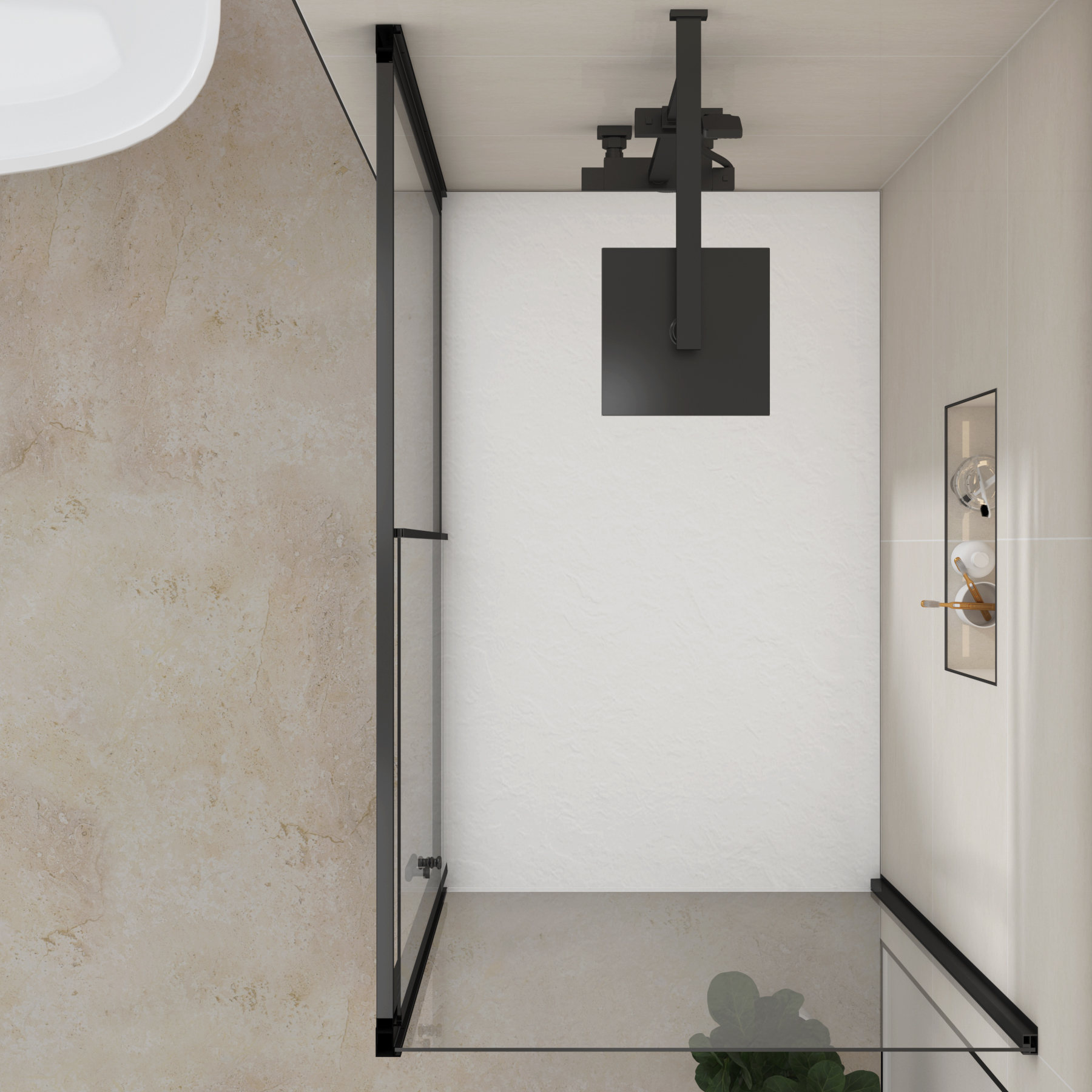 Milan Matt Black Sliding Door Shower Enclosure with Side Panel & White Slate Effect Stone Shower Tray - 6mm Glass