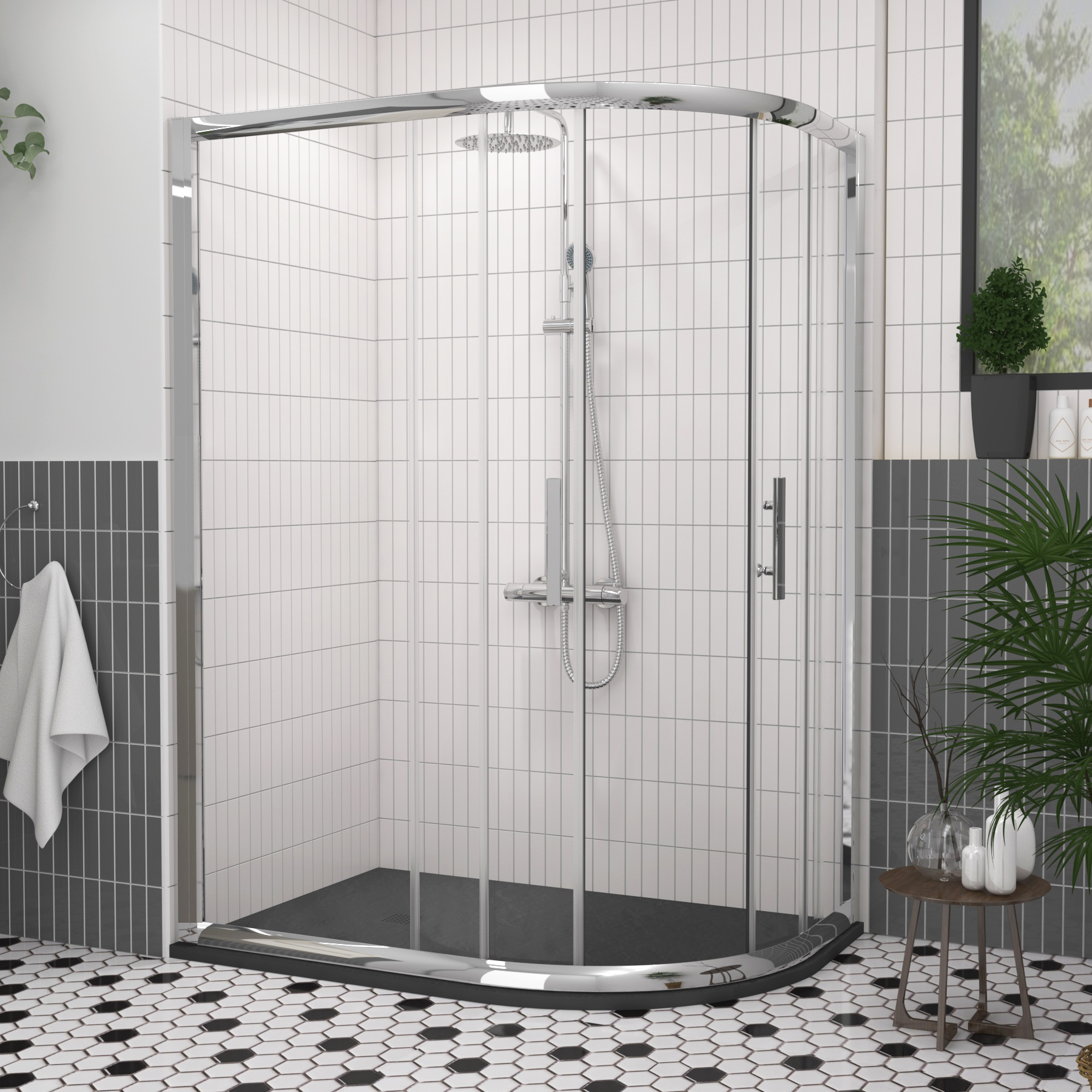 Imperial 1200 x 800mm Offset Quadrant Shower Enclosure with Black Stone Shower Tray - 6mm Double Sliding Door