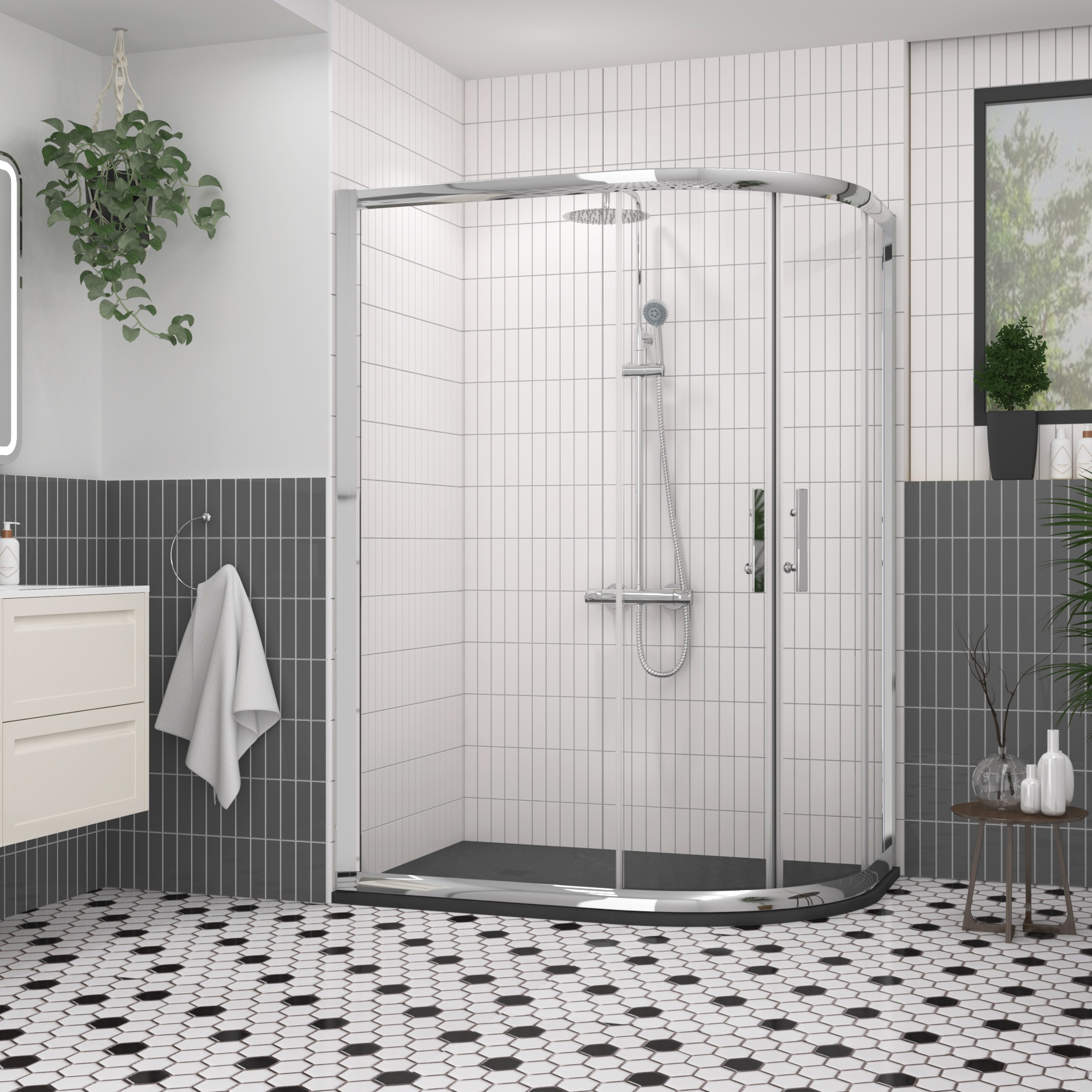 Imperial 1200 x 800mm Offset Quadrant Shower Enclosure with Black Stone Shower Tray - 6mm Double Sliding Door