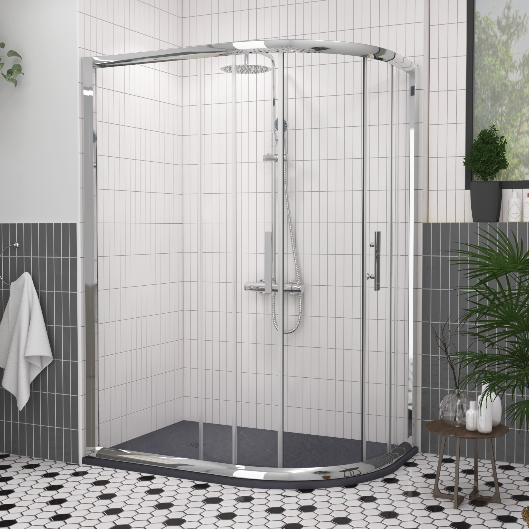 Imperial 1200 x 800mm Offset Quadrant Shower Enclosure with Grey Stone Shower Tray - 6mm Double Sliding Door