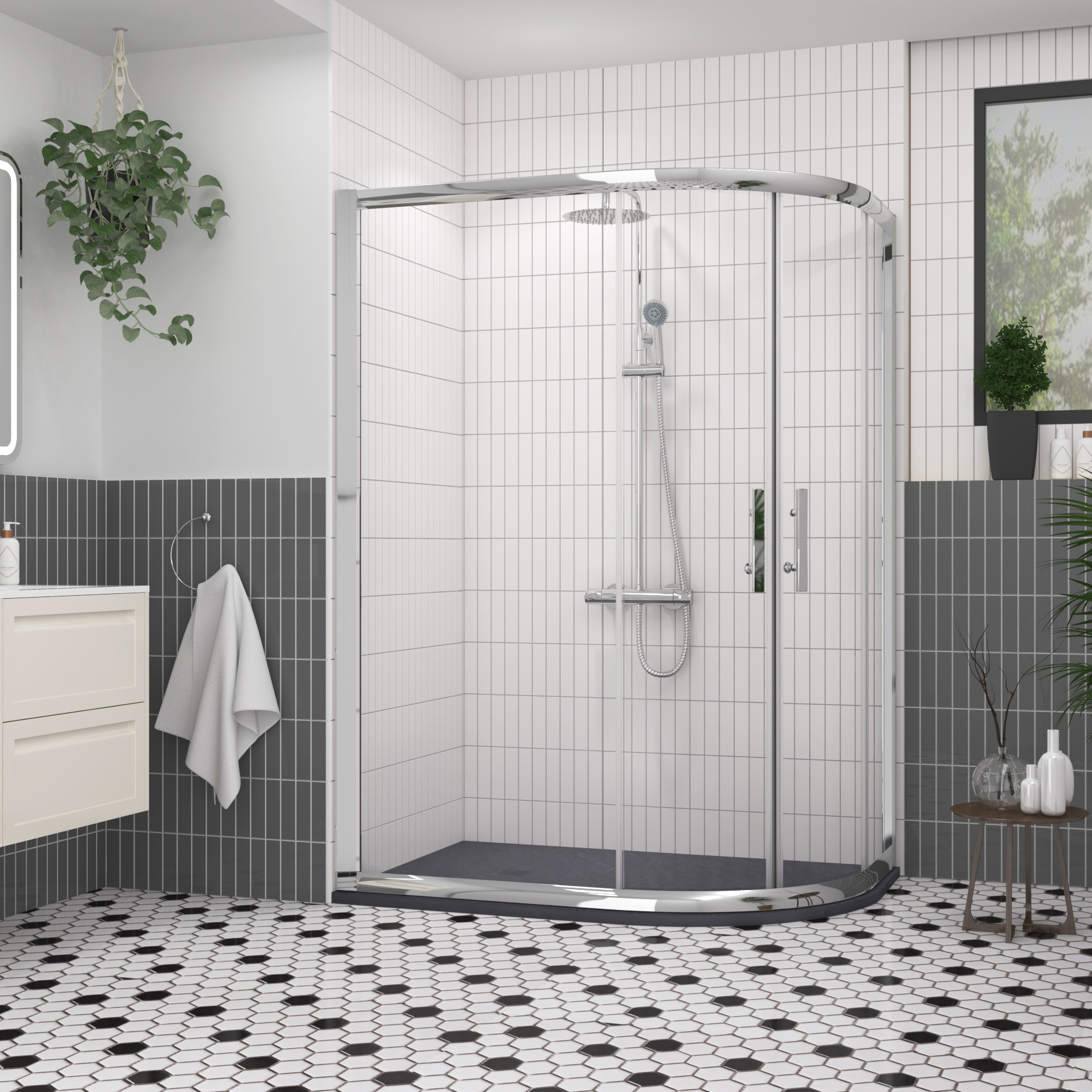 Imperial 1200 x 800mm Offset Quadrant Shower Enclosure with Grey Stone Shower Tray - 6mm Double Sliding Door