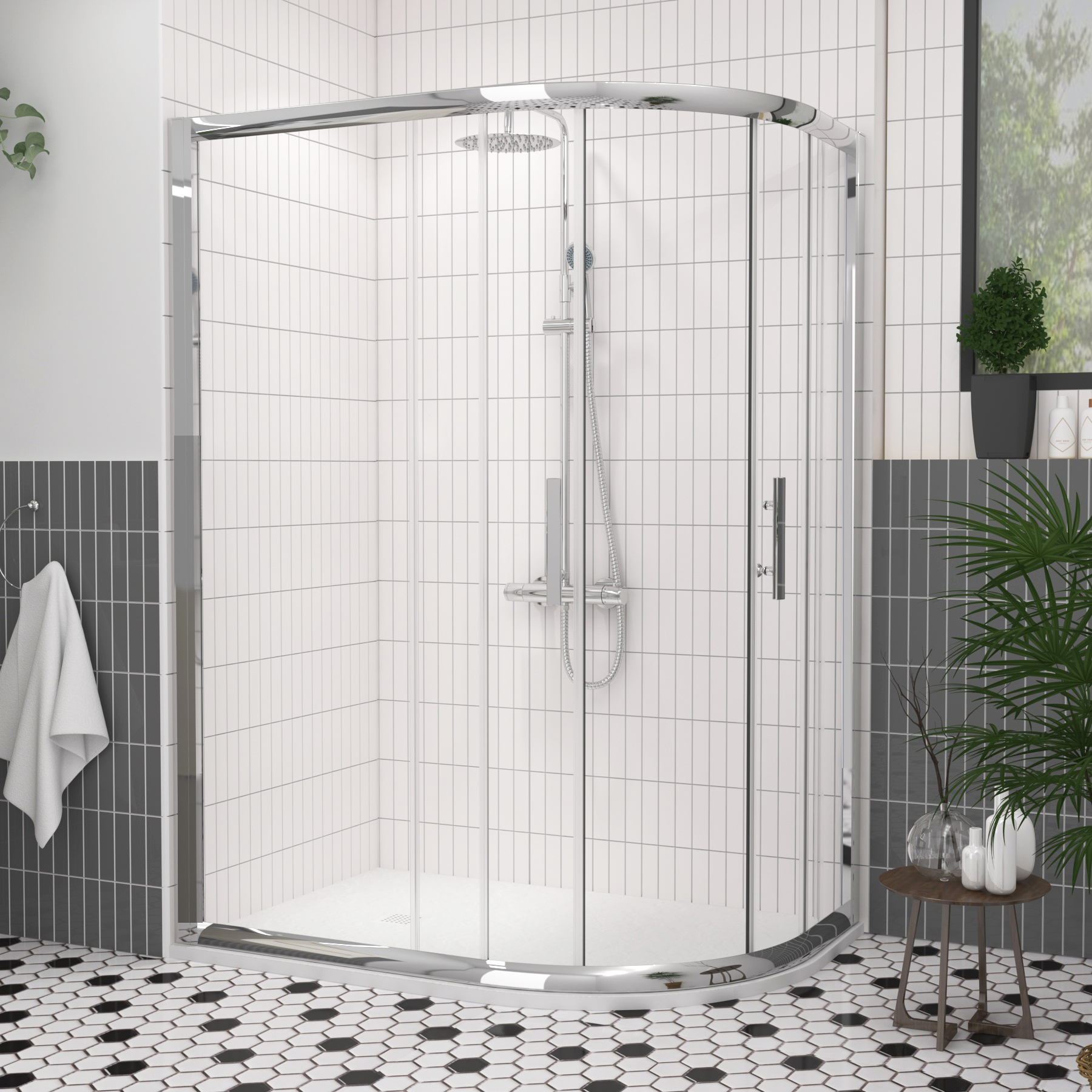 Imperial 1200 x 800mm Offset Quadrant Shower Enclosure with White Stone Shower Tray - 6mm Double Sliding Door