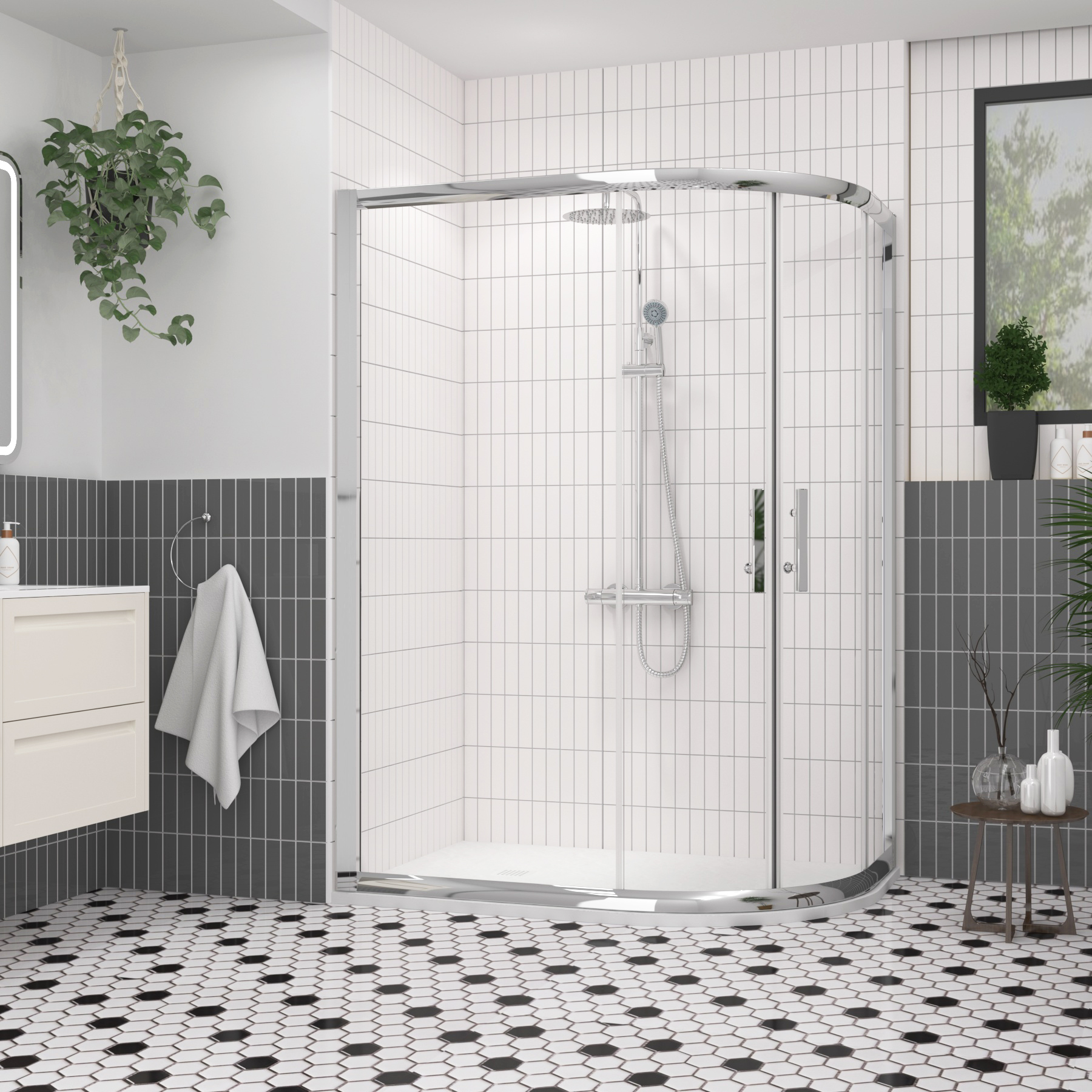 Imperial 1200 x 800mm Offset Quadrant Shower Enclosure with White Stone Shower Tray - 6mm Double Sliding Door