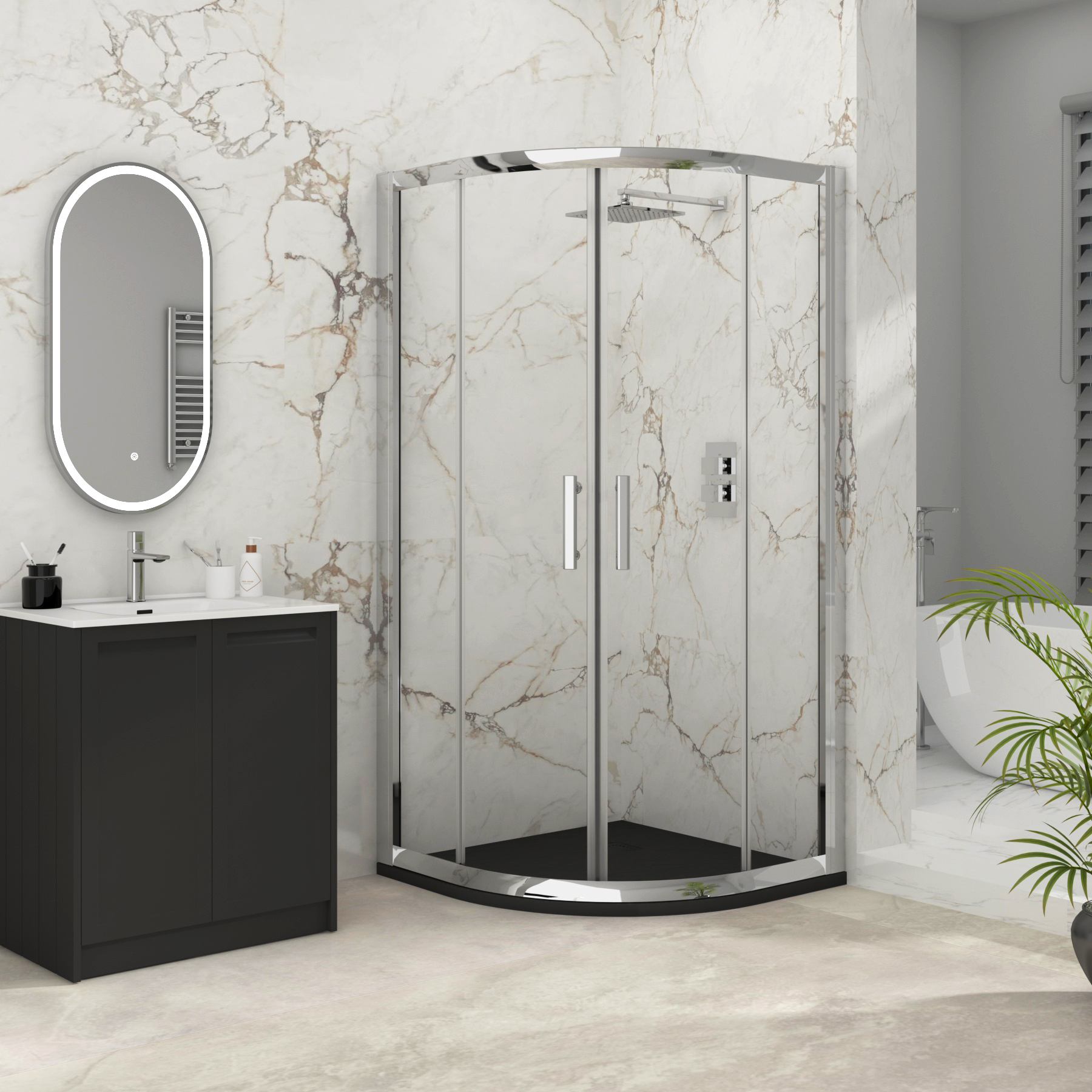 Imperial Quadrant Shower Enclosure with Black Stone Shower Tray - 6mm Double Sliding Door