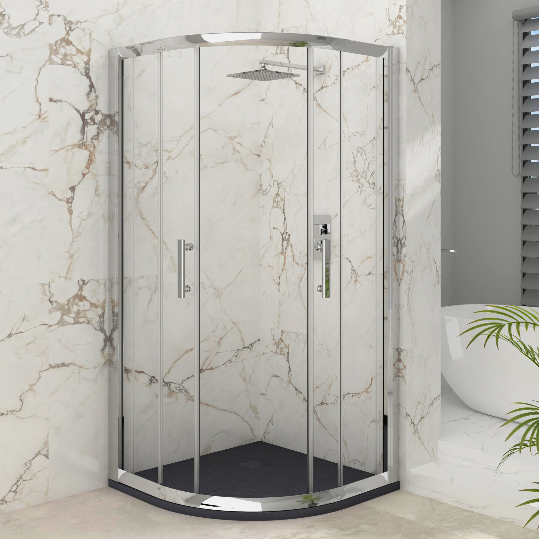 Imperial Quadrant Shower Enclosure with Grey Stone Shower Tray - 6mm Double Sliding Door