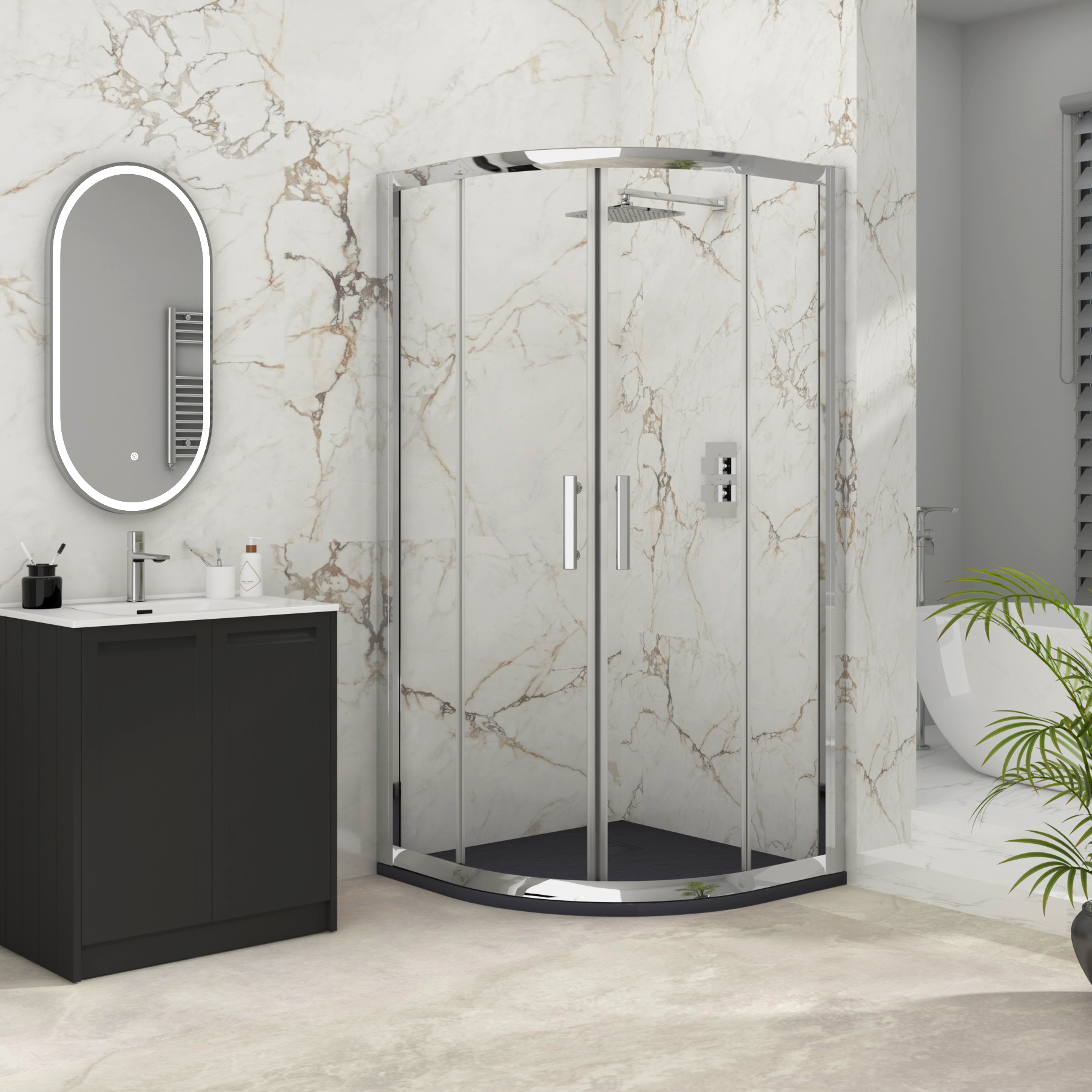 Imperial Quadrant Shower Enclosure with Grey Stone Shower Tray - 6mm Double Sliding Door