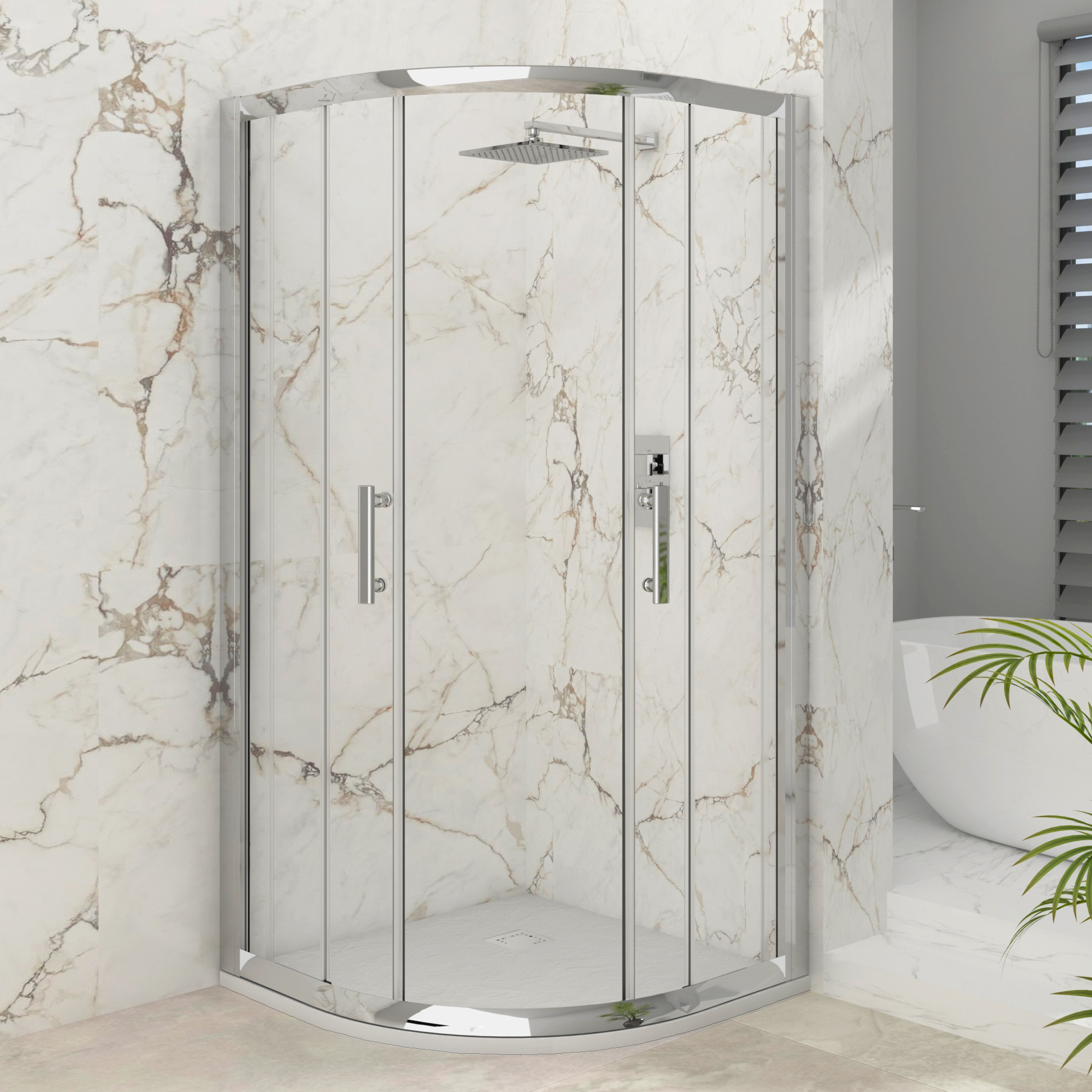 Imperial Quadrant Shower Enclosure with White Stone Shower Tray - 6mm Double Sliding Door