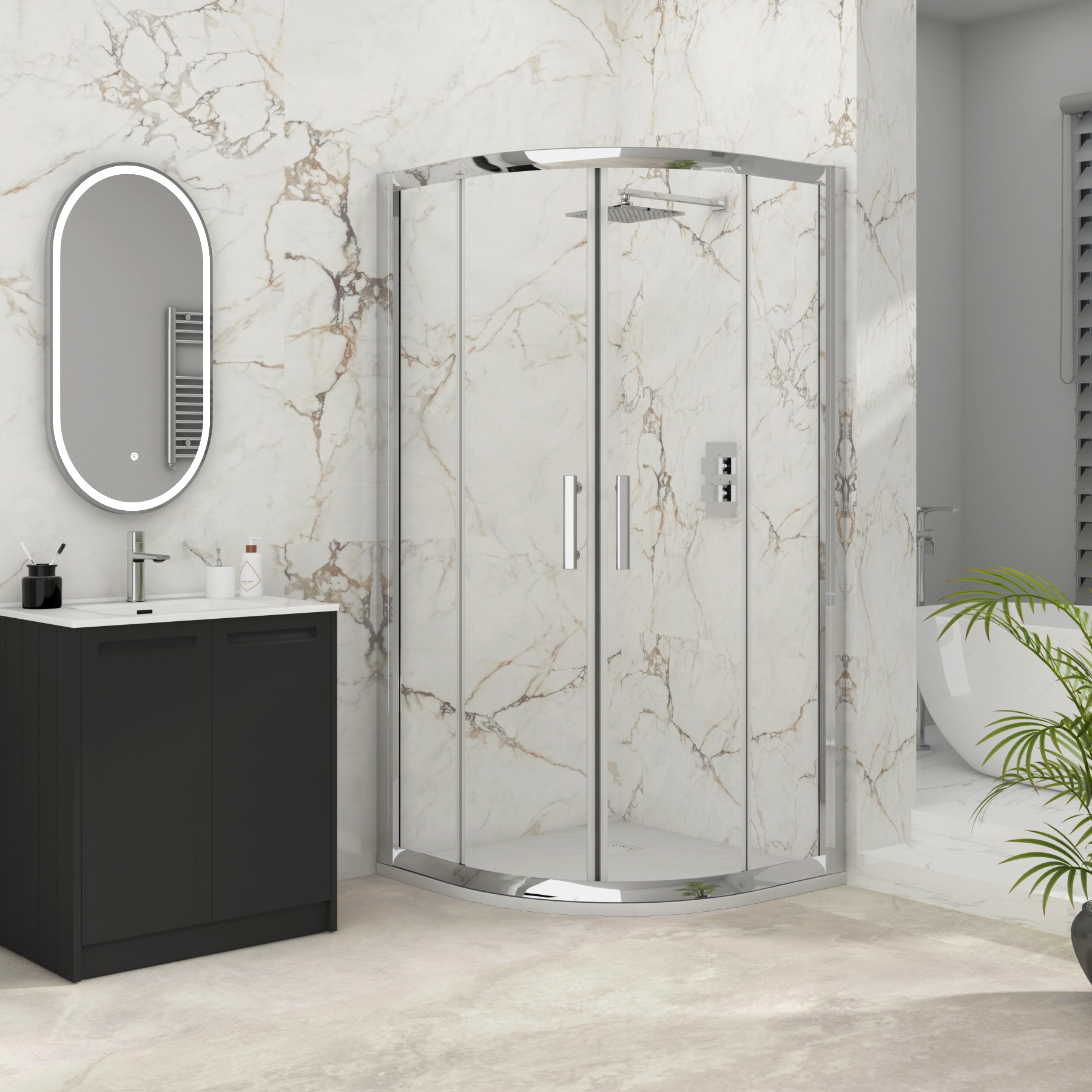 Imperial Quadrant Shower Enclosure with White Stone Shower Tray - 6mm Double Sliding Door