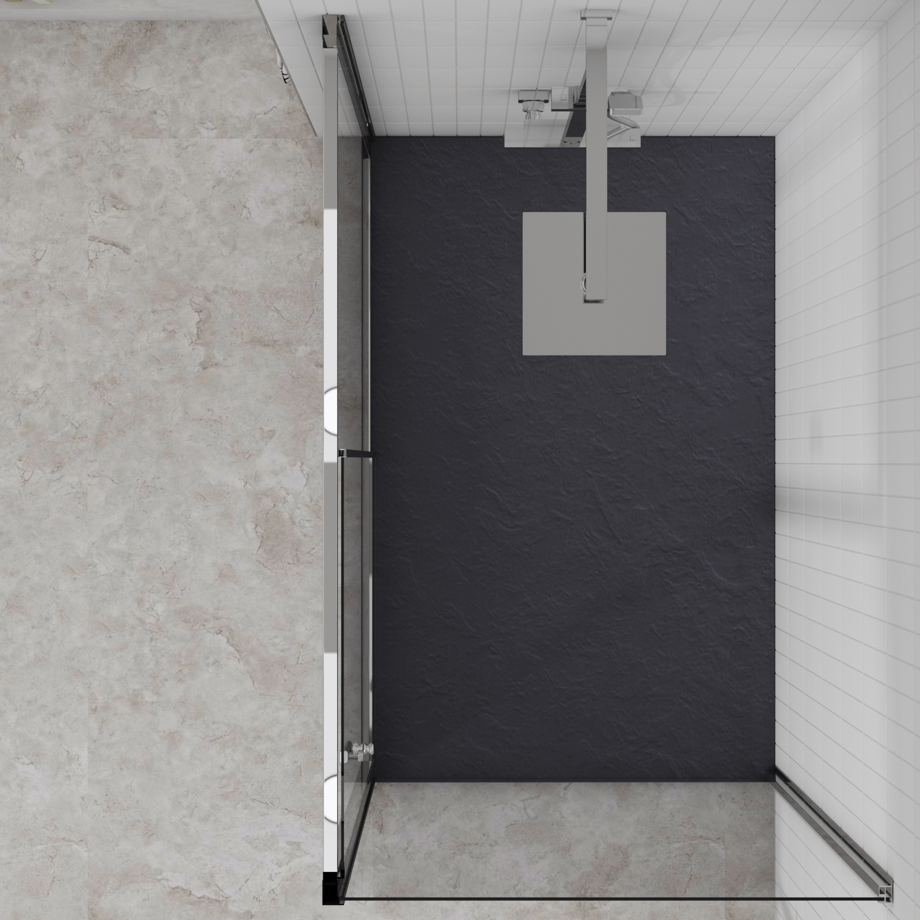 Grand Sliding Door Shower Enclosure with Side Panel & Grey Slate Effect Stone Shower Tray - 6mm Glass