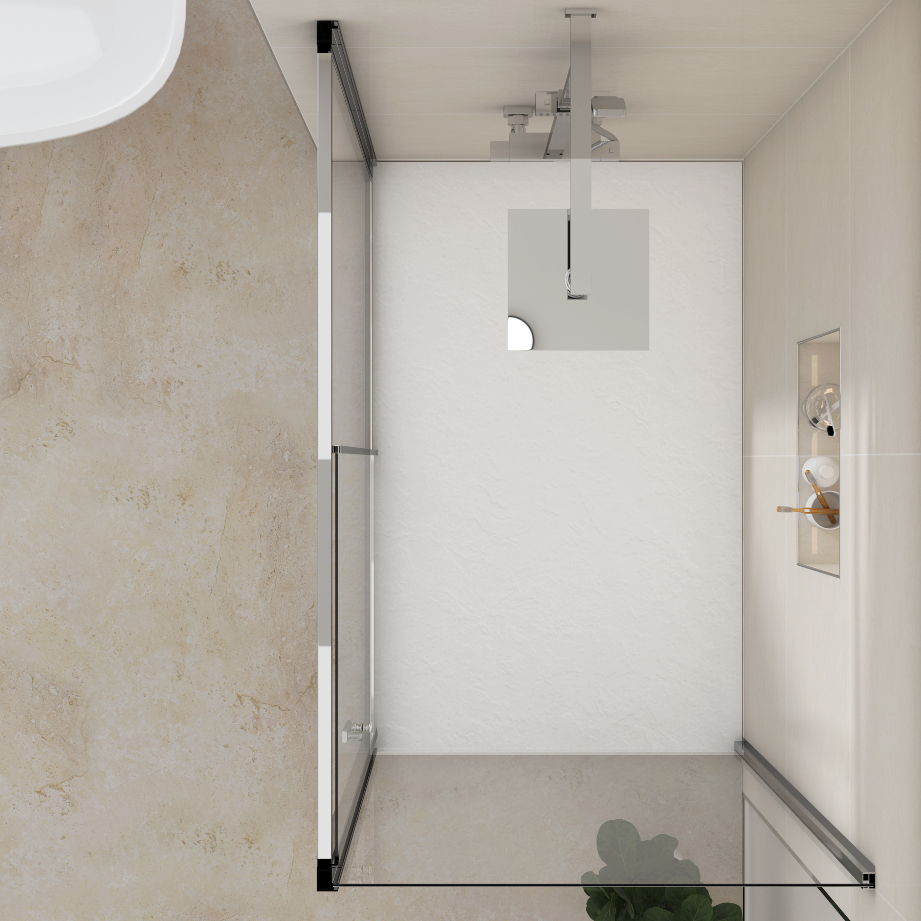 Grand Sliding Door Shower Enclosure with Side Panel & White Slate Effect Stone Shower Tray - 6mm Glass