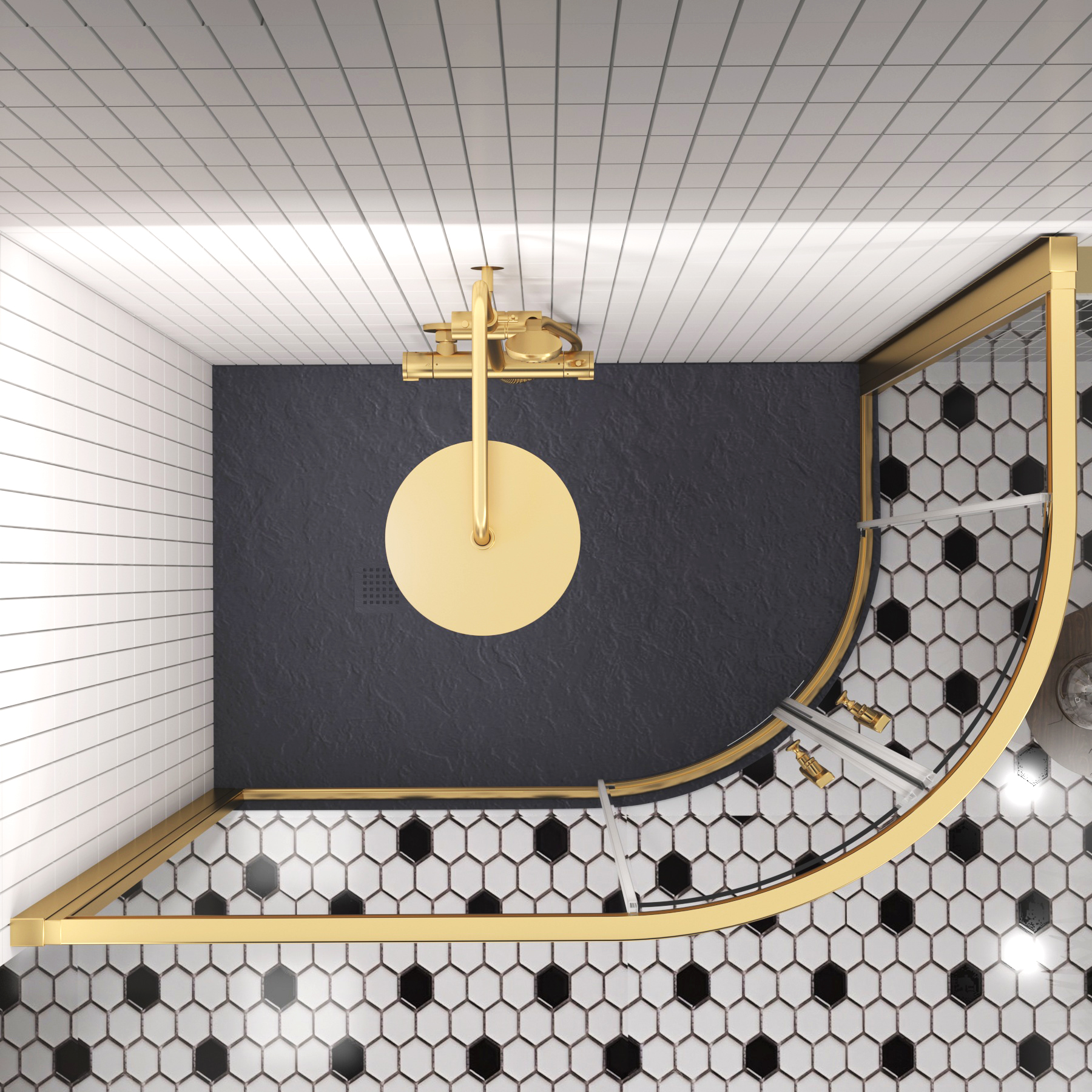 Venice 1200 x 800mm Brushed Brass Offset Quadrant Shower Enclosure with Grey Stone Shower Tray - 6mm Double Sliding Door