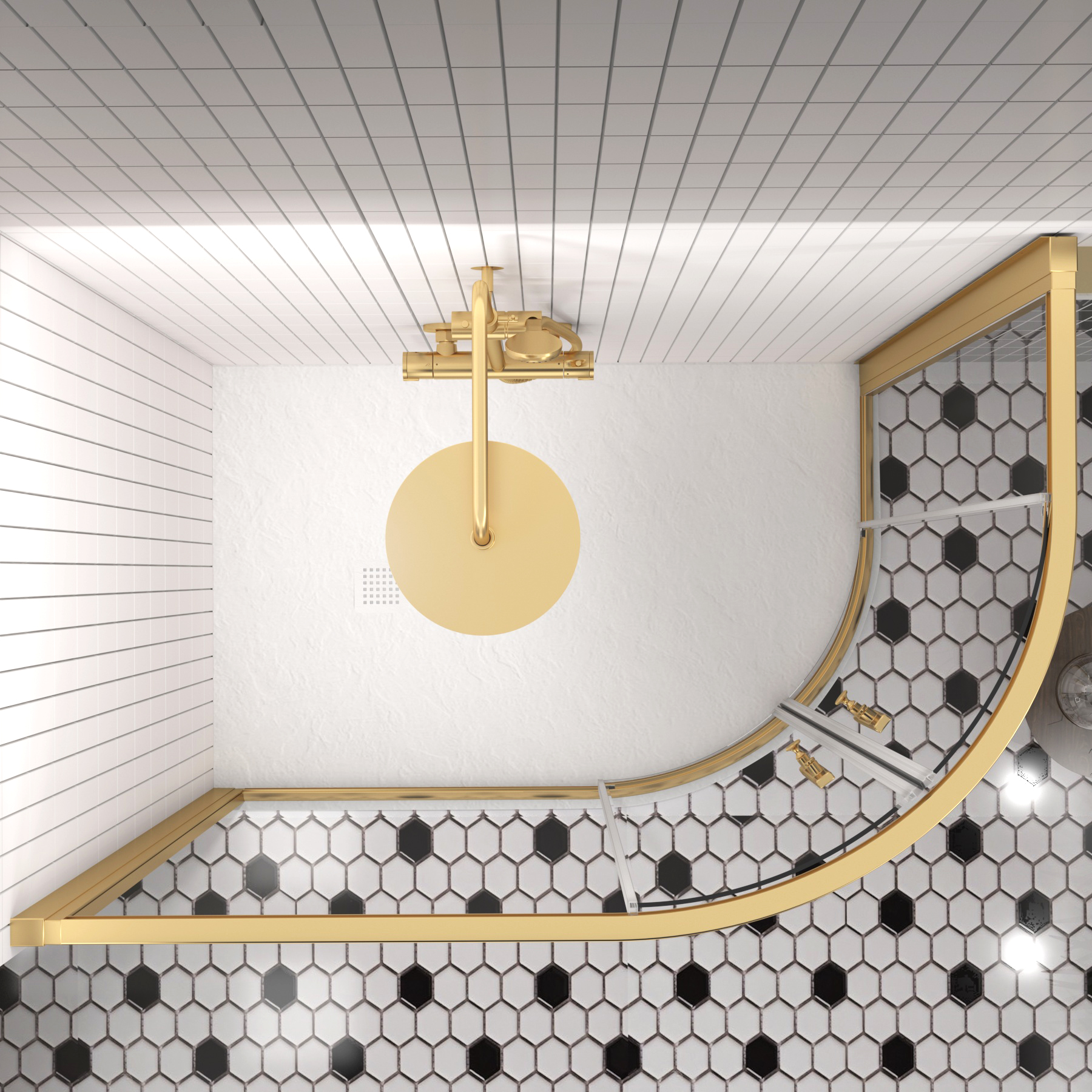 Venice 1200 x 800mm Brushed Brass Offset Quadrant Shower Enclosure with White Stone Shower Tray - 6mm Double Sliding Door