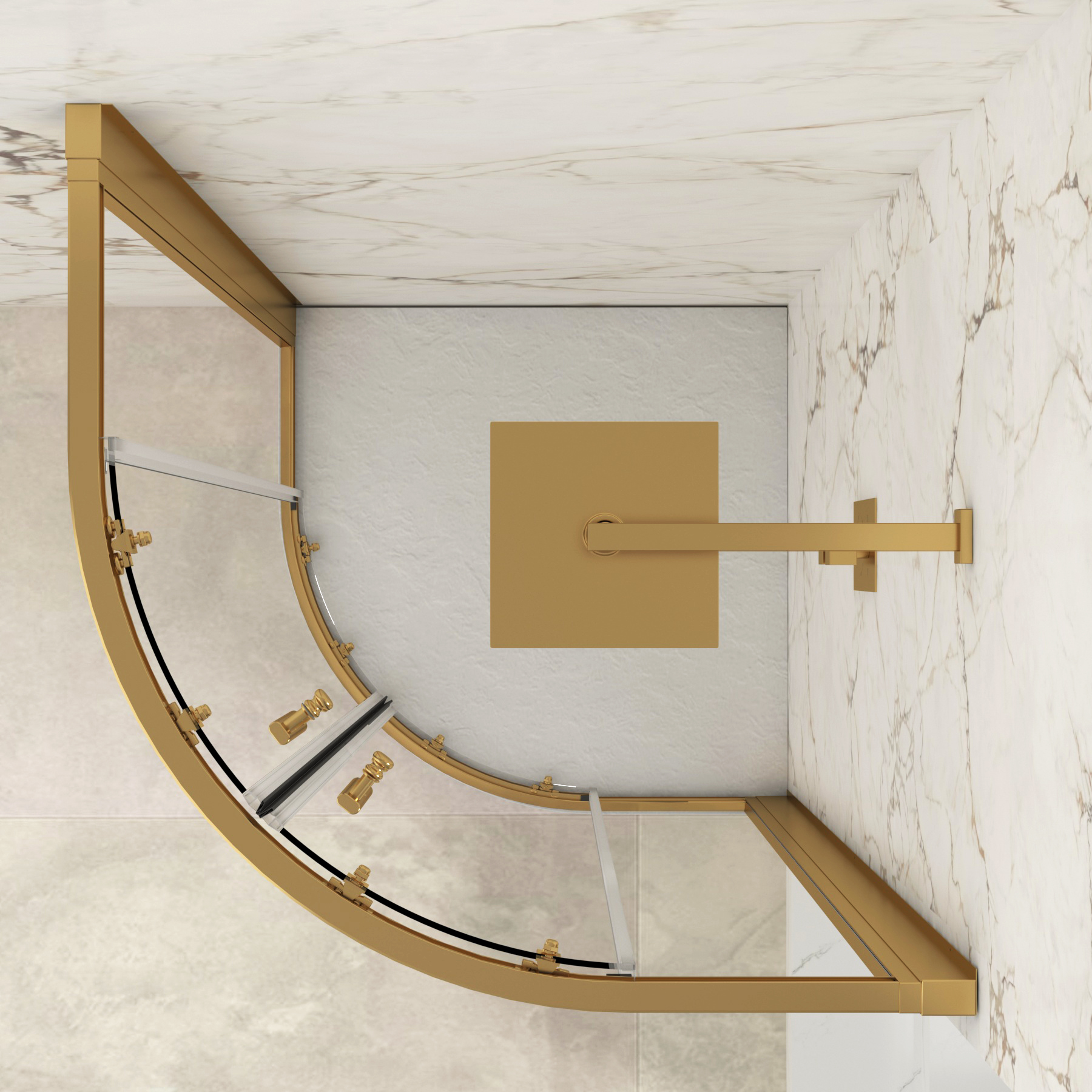 Venice Brushed Brass Quadrant Shower Enclosure with White Stone Shower Tray - 6mm Double Sliding Door