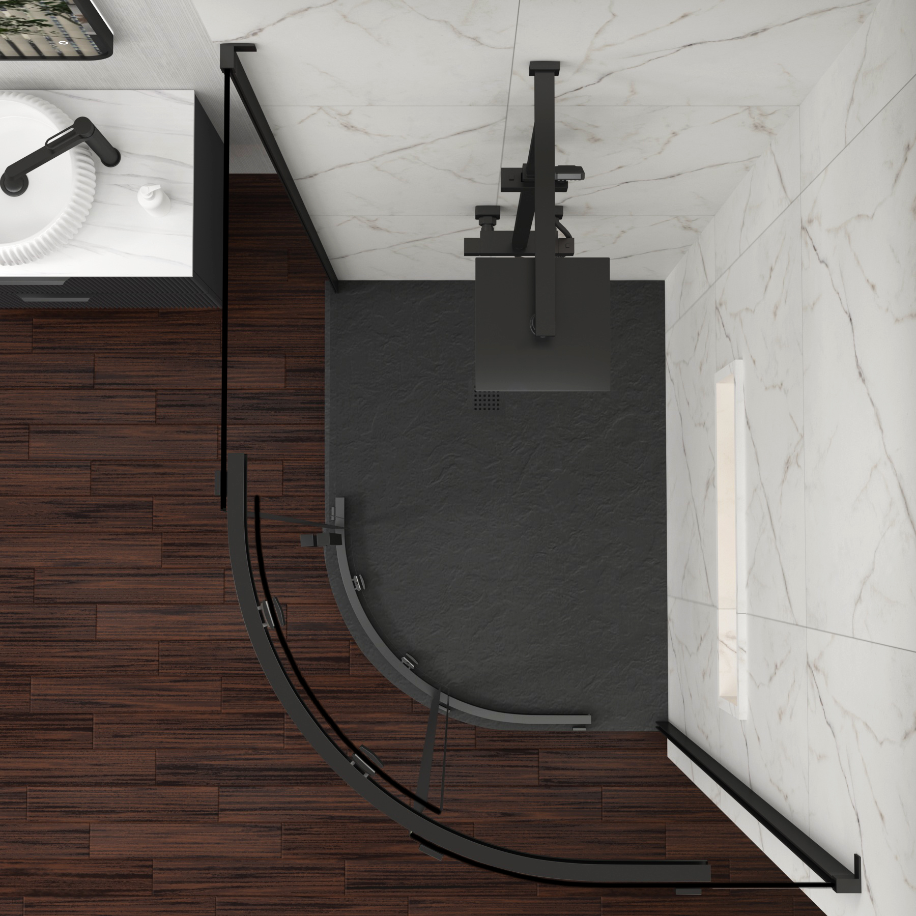 Chelsea 1200 x 800mm Single Door Offset Quadrant Shower Enclosure with Black Stone Tray 8mm Easy Clean Glass, 1950mm Tall - Matt Black