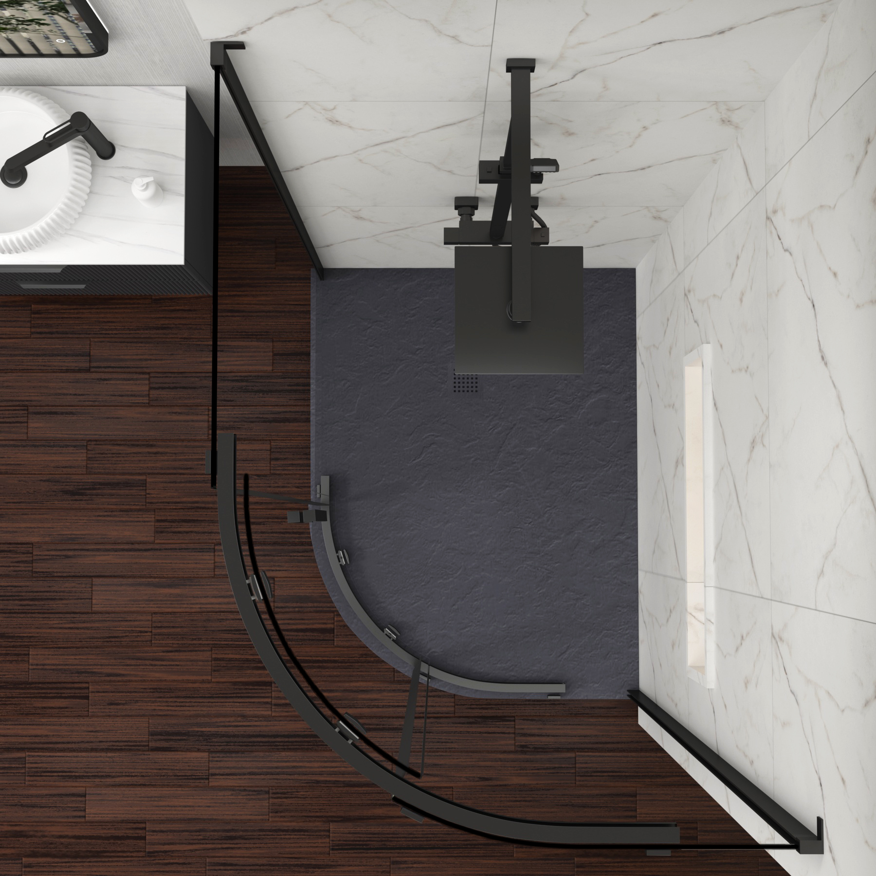 Chelsea 1200 x 800mm Single Door Offset Quadrant Shower Enclosure with Grey Stone Tray 8mm Easy Clean Glass, 1950mm Tall - Matt Black