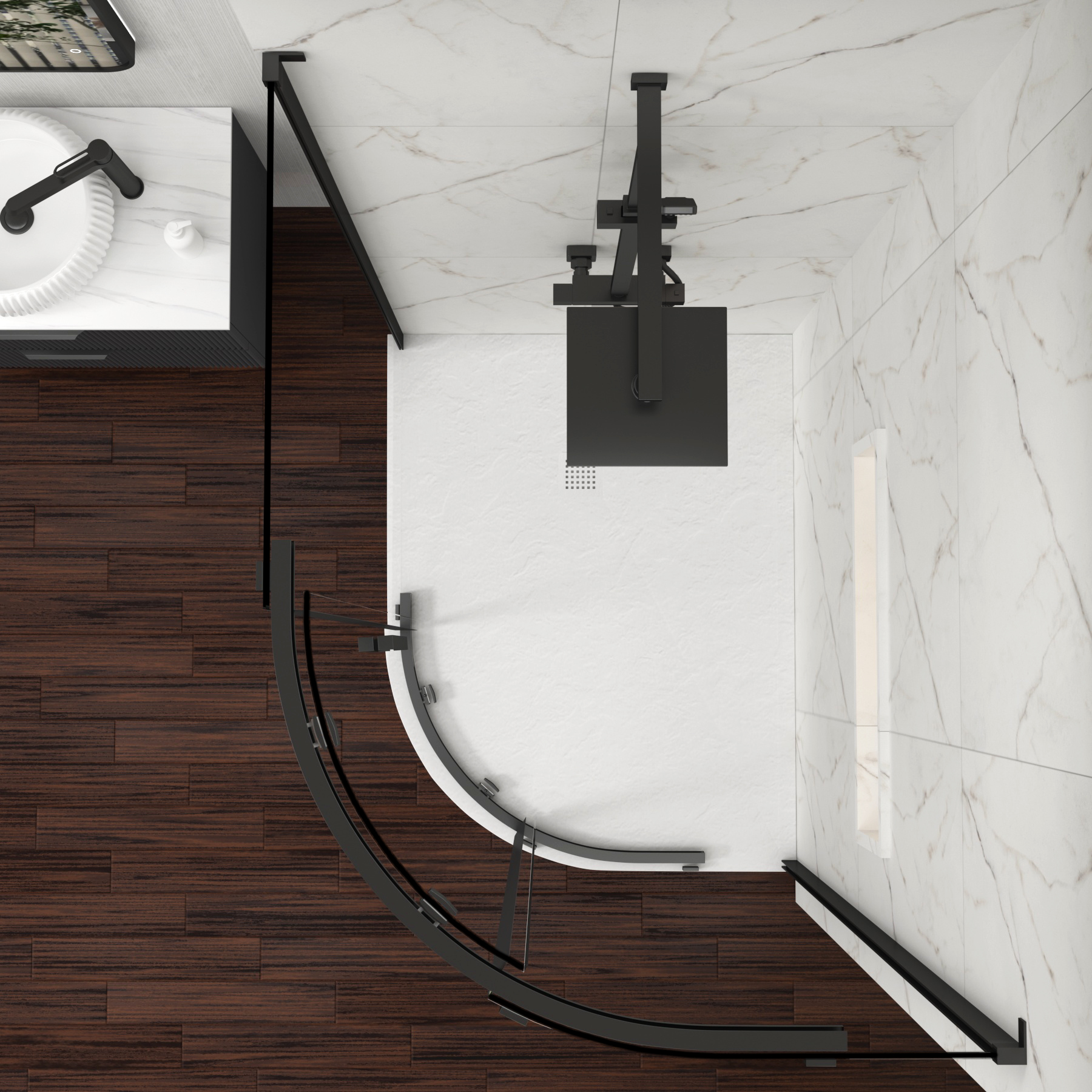 Chelsea 1200 x 800mm Single Door Offset Quadrant Shower Enclosure with White Stone Tray 8mm Easy Clean Glass, 1950mm Tall - Matt Black