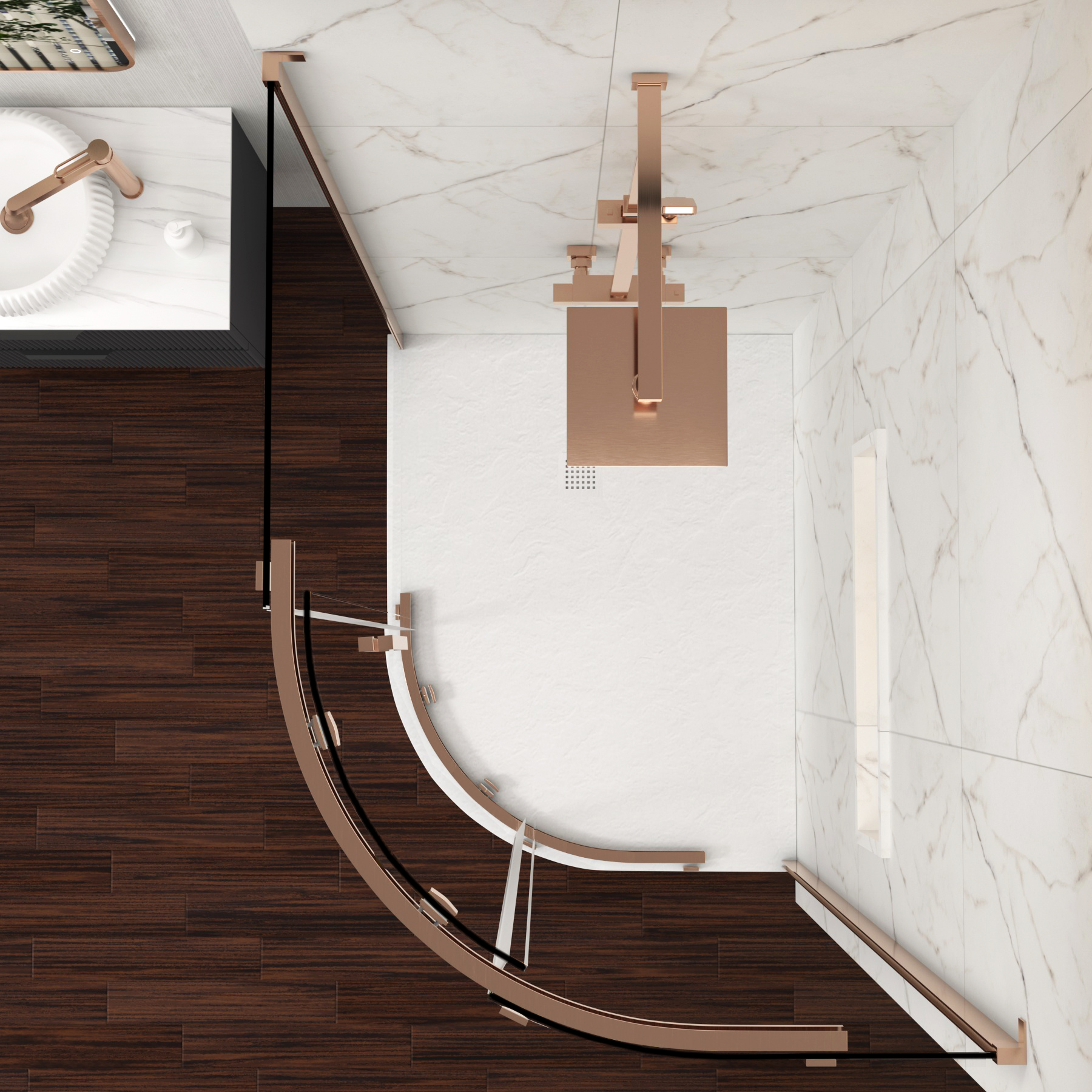 Chelsea 1200 x 800mm Single Door Offset Quadrant Shower Enclosure with White Stone Tray 8mm Easy Clean Glass, 1950mm Tall - Brushed Bronze