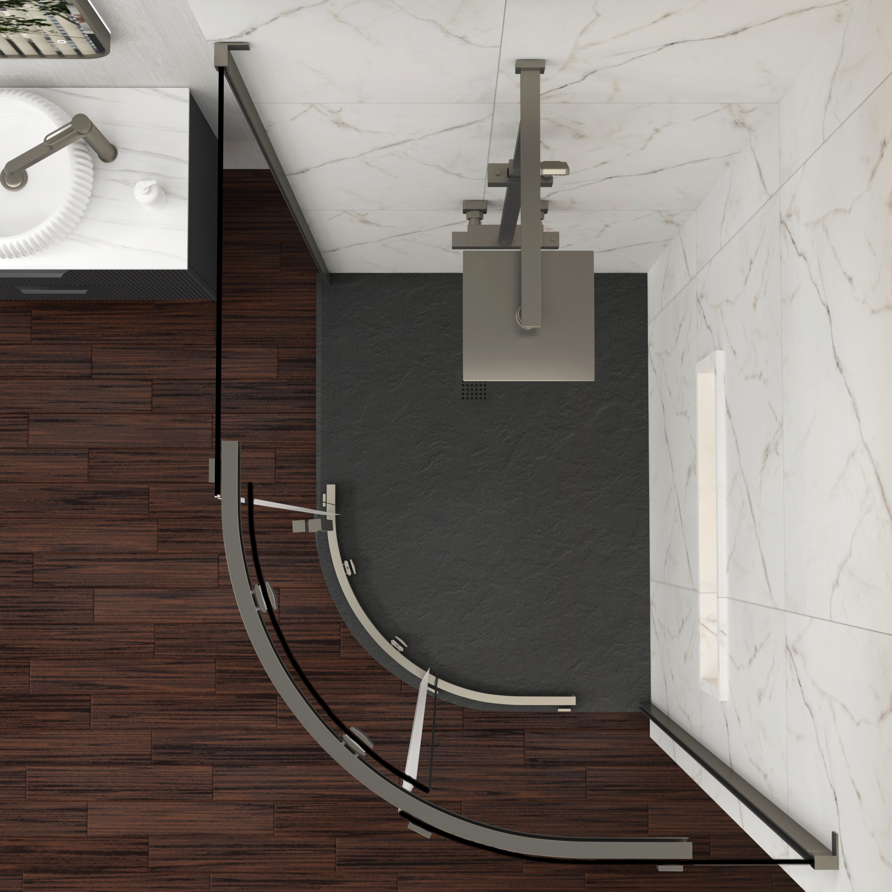 Chelsea 1200 x 800mm Single Door Offset Quadrant Shower Enclosure with Black Stone Tray 8mm Easy Clean Glass, 1950mm Tall - Gun Metal Grey