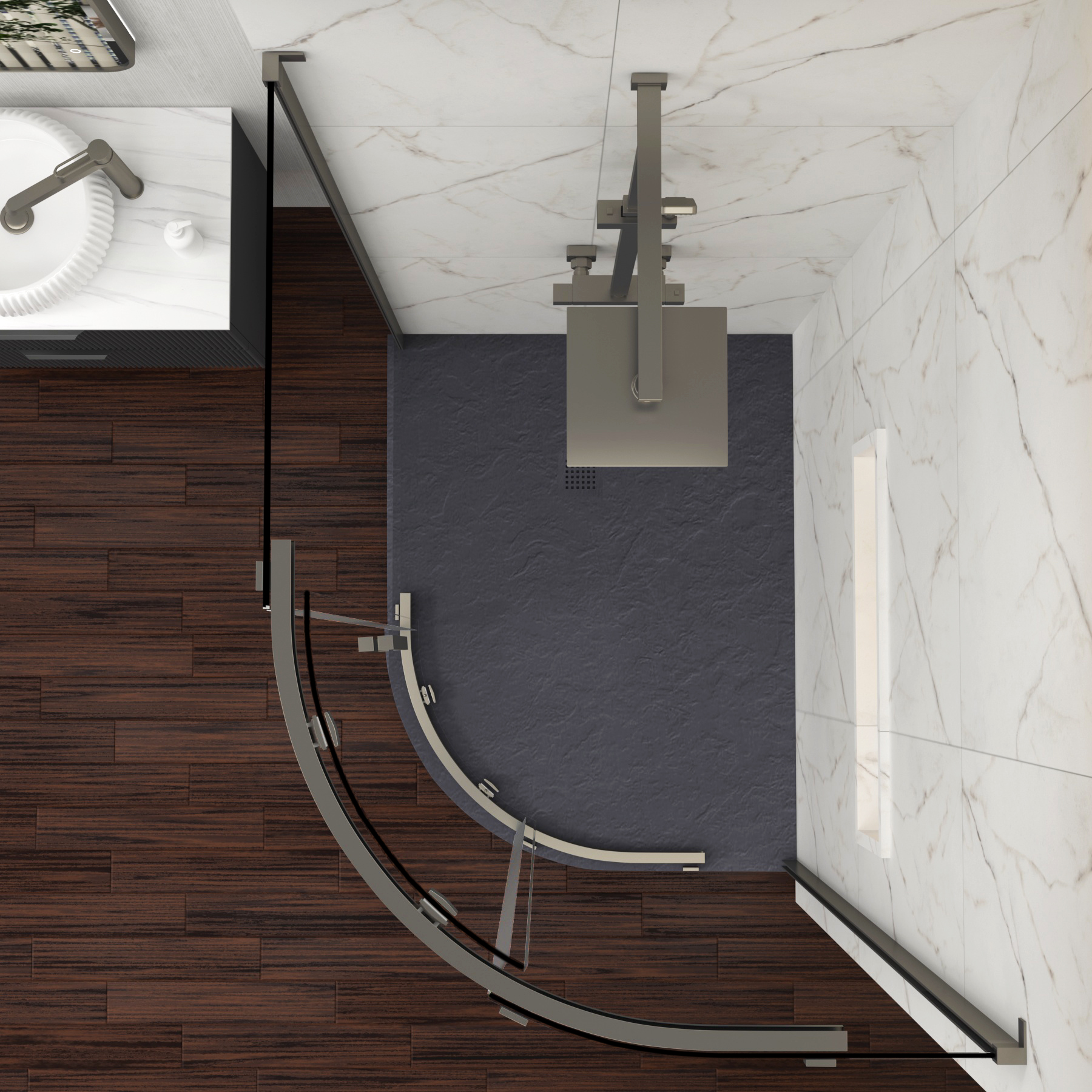 Chelsea 1200 x 800mm Single Door Offset Quadrant Shower Enclosure with Grey Stone Tray 8mm Easy Clean Glass, 1950mm Tall - Gun Metal Grey