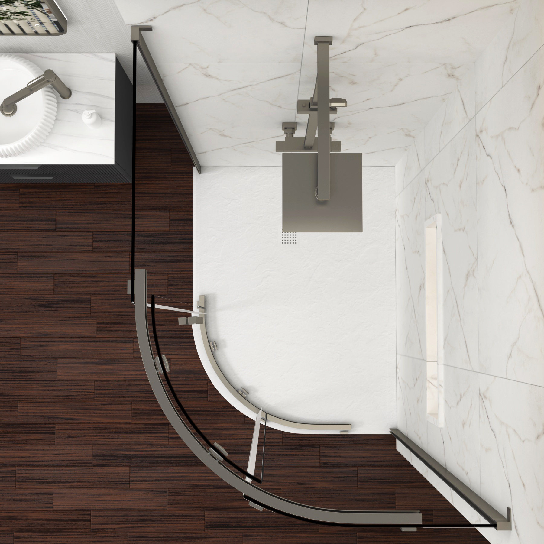 Chelsea 1200 x 800mm Single Door Offset Quadrant Shower Enclosure with White Stone Tray 8mm Easy Clean Glass, 1950mm Tall - Gun Metal Grey