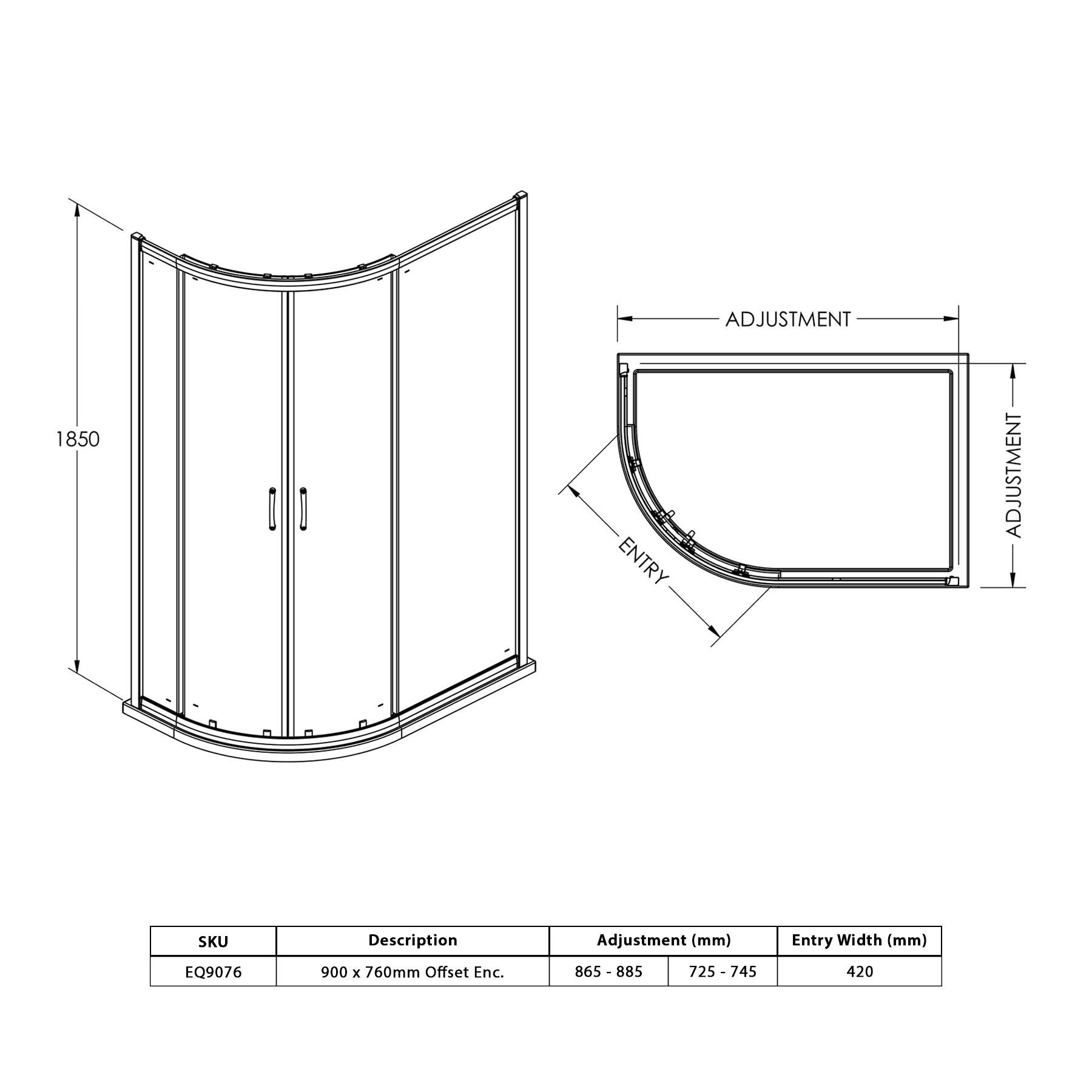 900 x 760mm Offset Quadrant Shower Enclosure with Breeze Toilet & Wall