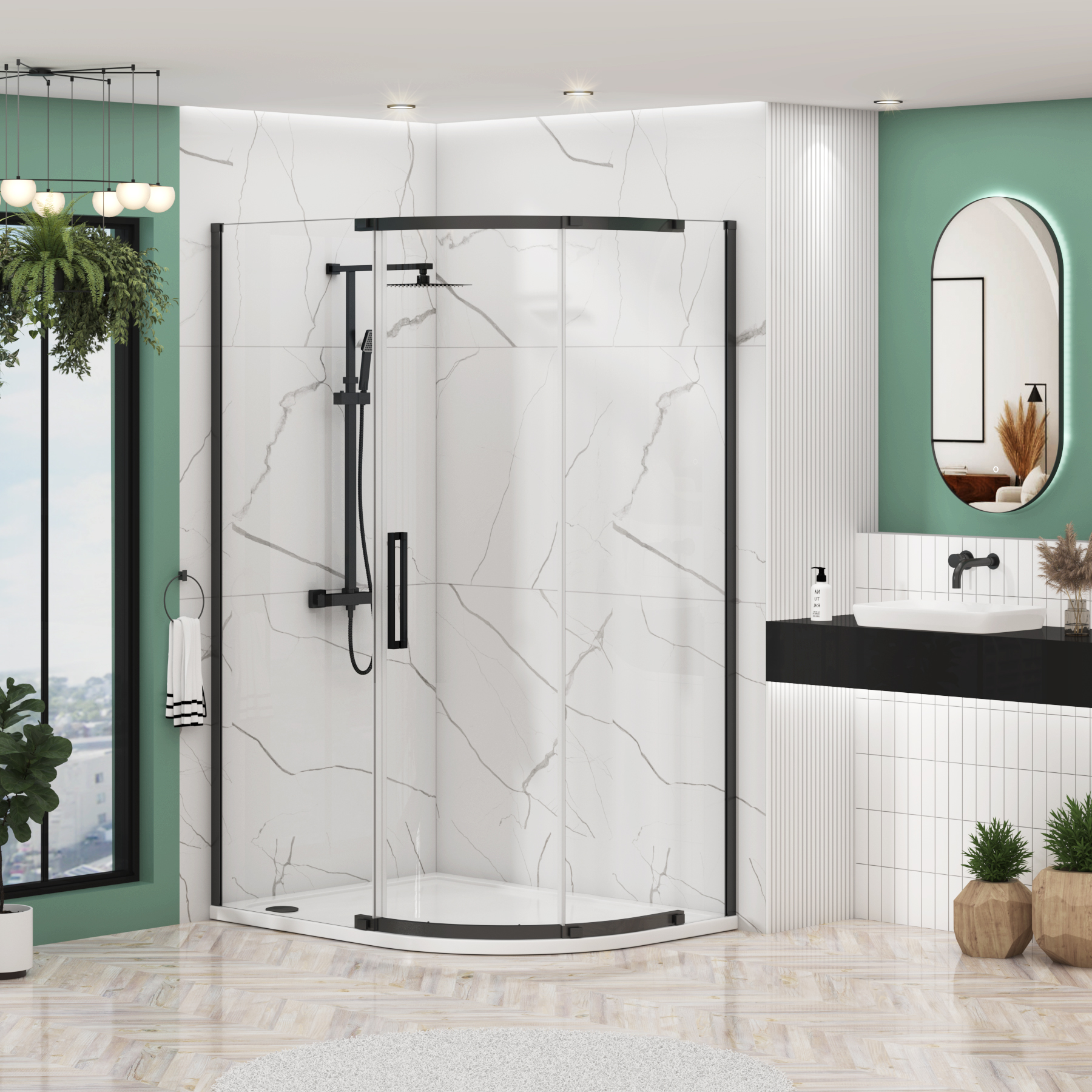 Chelsea Single Door Offset Quadrant Shower Enclosure 8mm Easy Clean Glass, 1950mm Tall - Matt Black