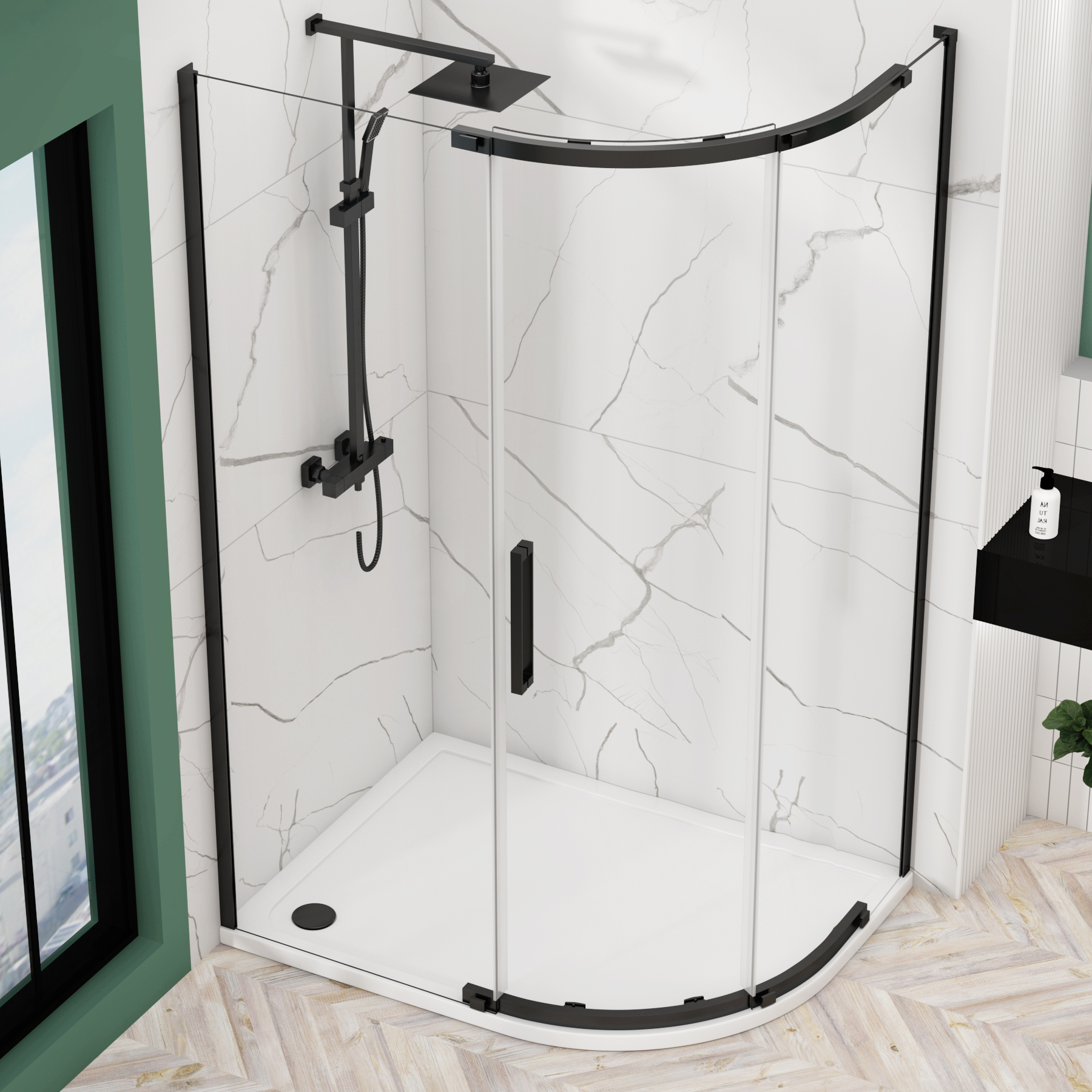 Chelsea Single Door Offset Quadrant Shower Enclosure 8mm Easy Clean Glass, 1950mm Tall - Matt Black