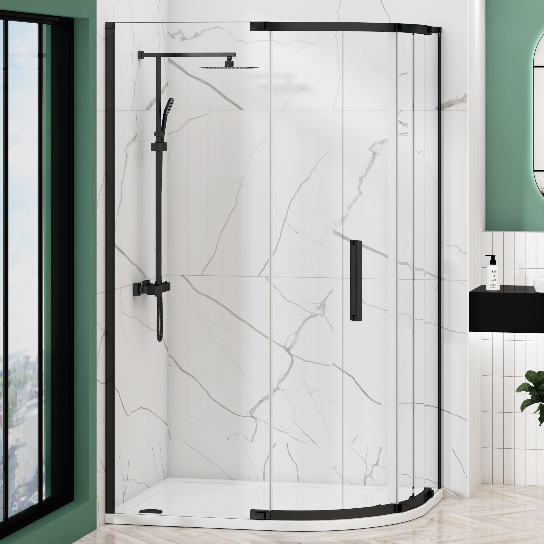 Chelsea Single Door Offset Quadrant Shower Enclosure 8mm Easy Clean Glass, 1950mm Tall - Matt Black
