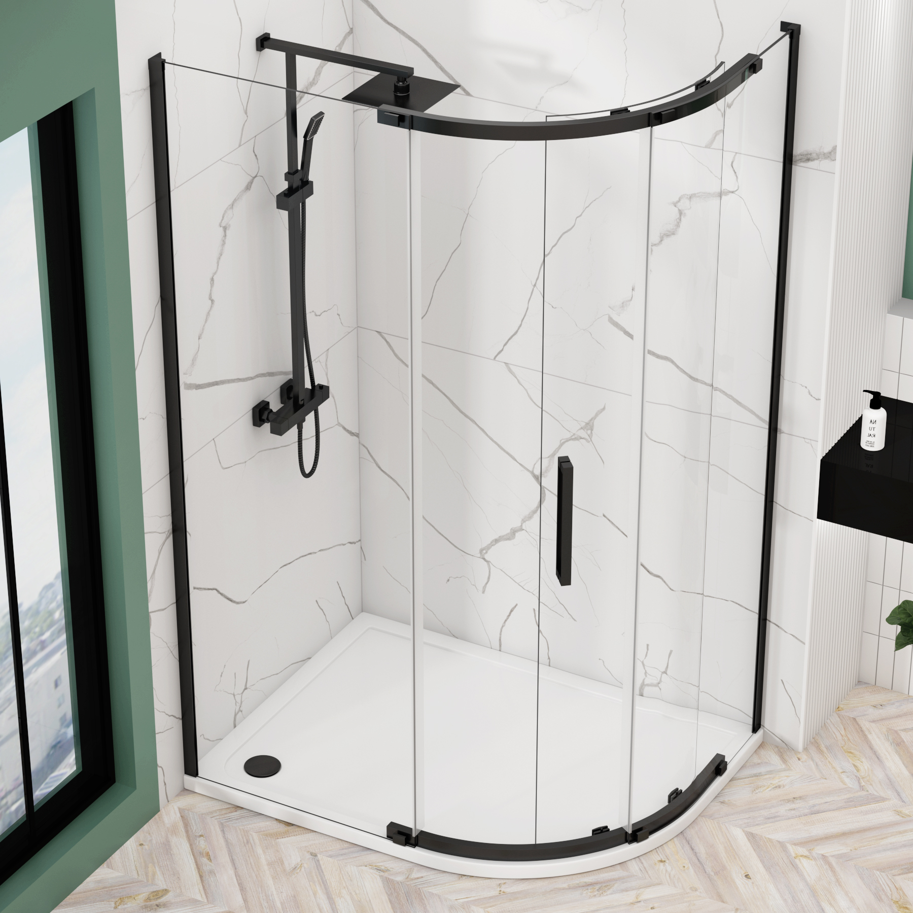 Chelsea Single Door Offset Quadrant Shower Enclosure 8mm Easy Clean Glass, 1950mm Tall - Matt Black