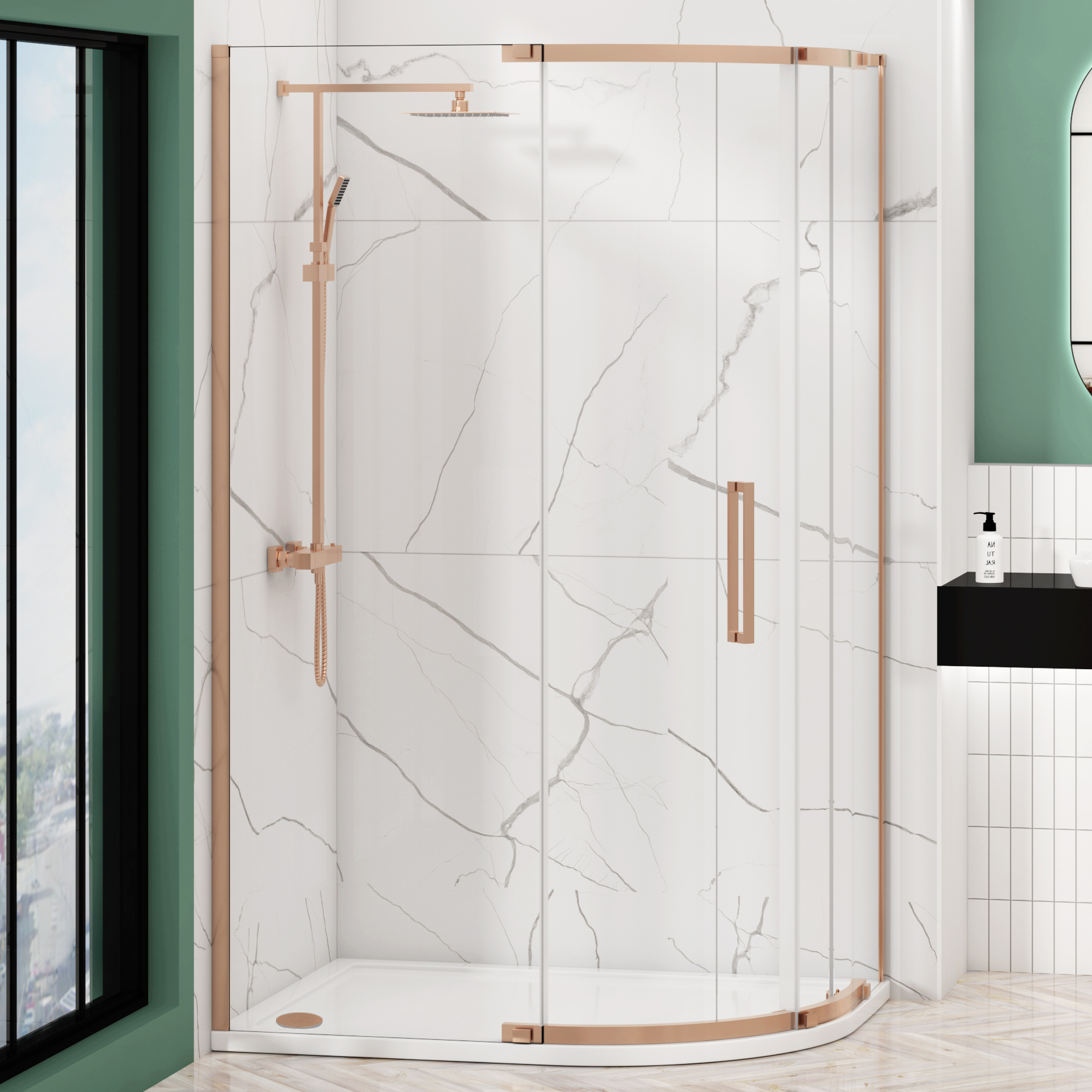 Chelsea Single Door Offset Quadrant Shower Enclosure with Stone Tray 8mm Easy Clean Glass, 1950mm Tall - Brushed Bronze