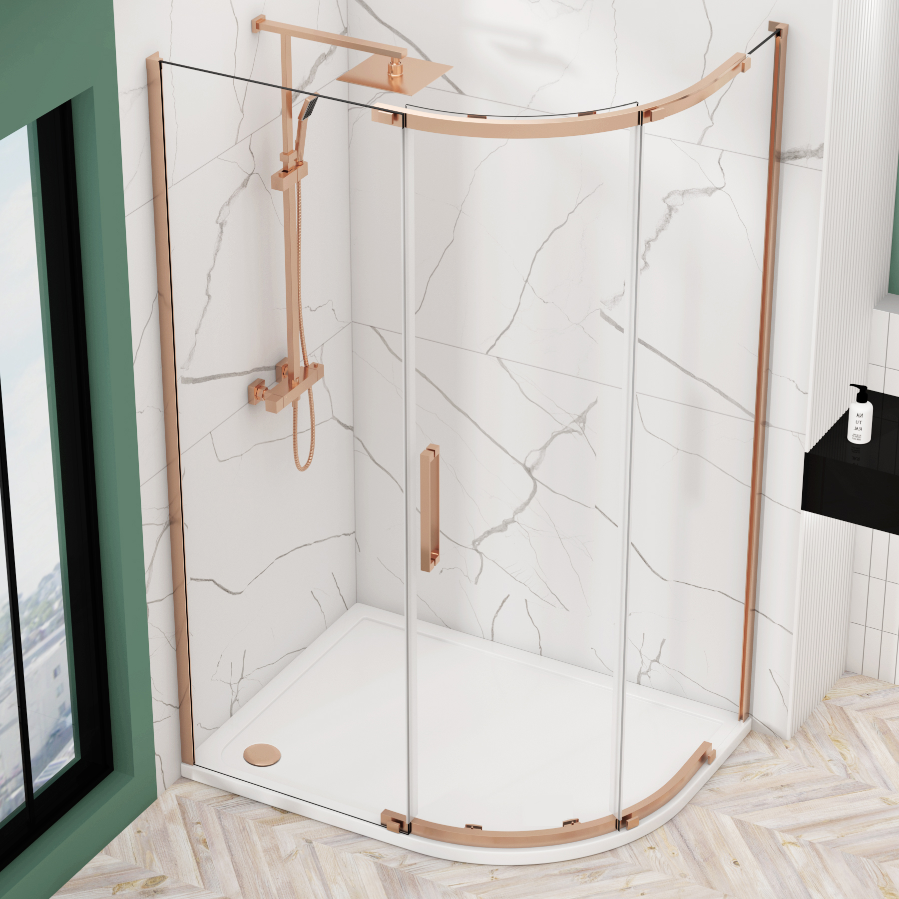 Chelsea Single Door Offset Quadrant Shower Enclosure with Stone Tray 8mm Easy Clean Glass, 1950mm Tall - Brushed Bronze