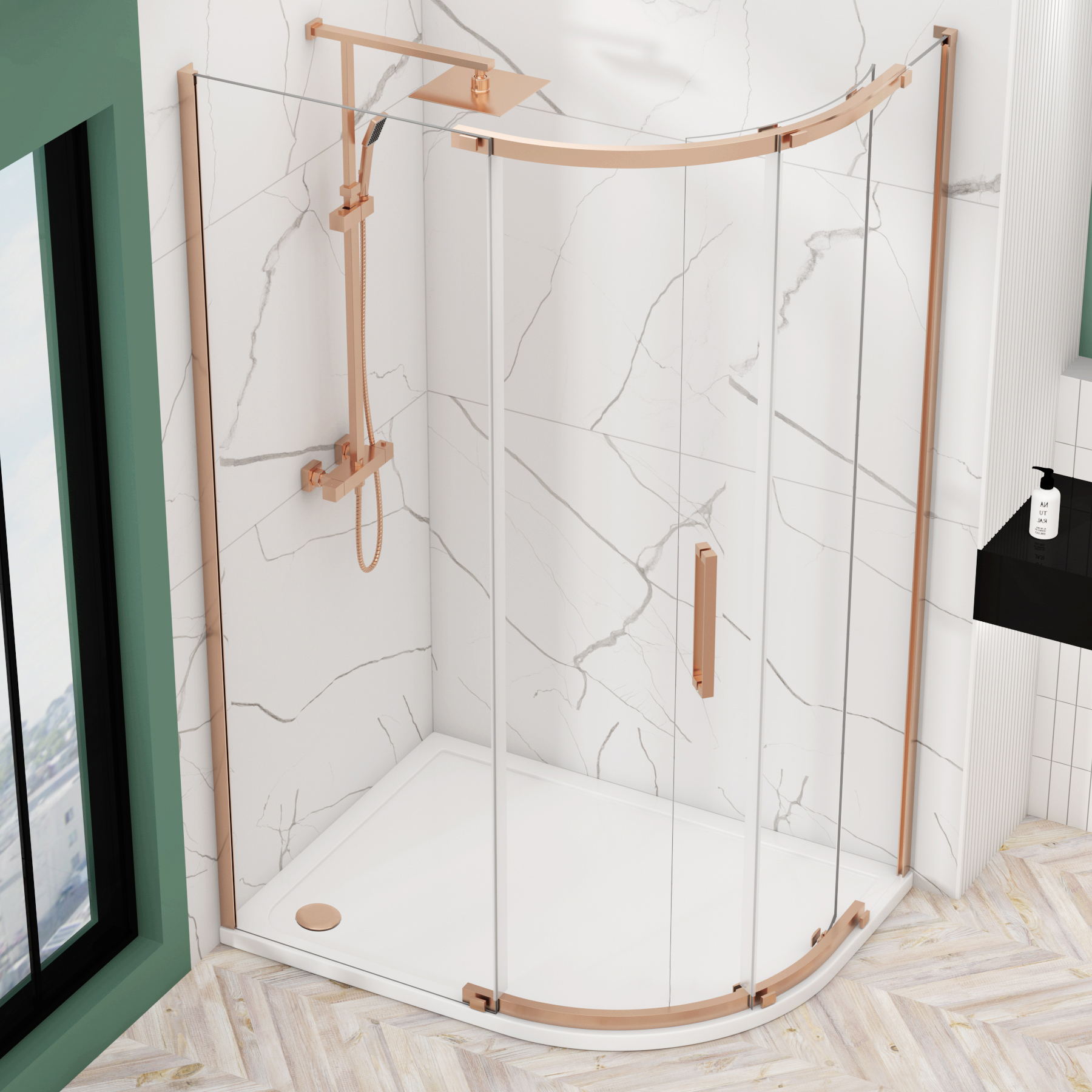 Chelsea Single Door Offset Quadrant Shower Enclosure 8mm Easy Clean Glass, 1950mm Tall - Brushed Bronze