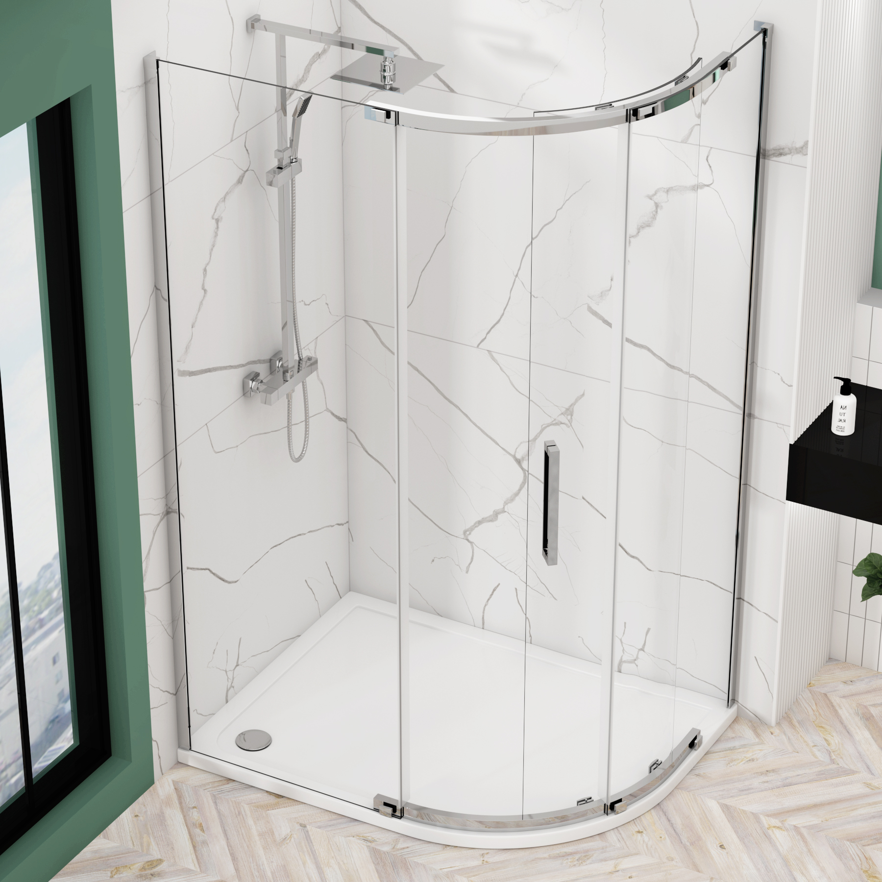 Chelsea Single Door Offset Quadrant Shower Enclosure 8mm Easy Clean Glass, 1950mm Tall - Chrome