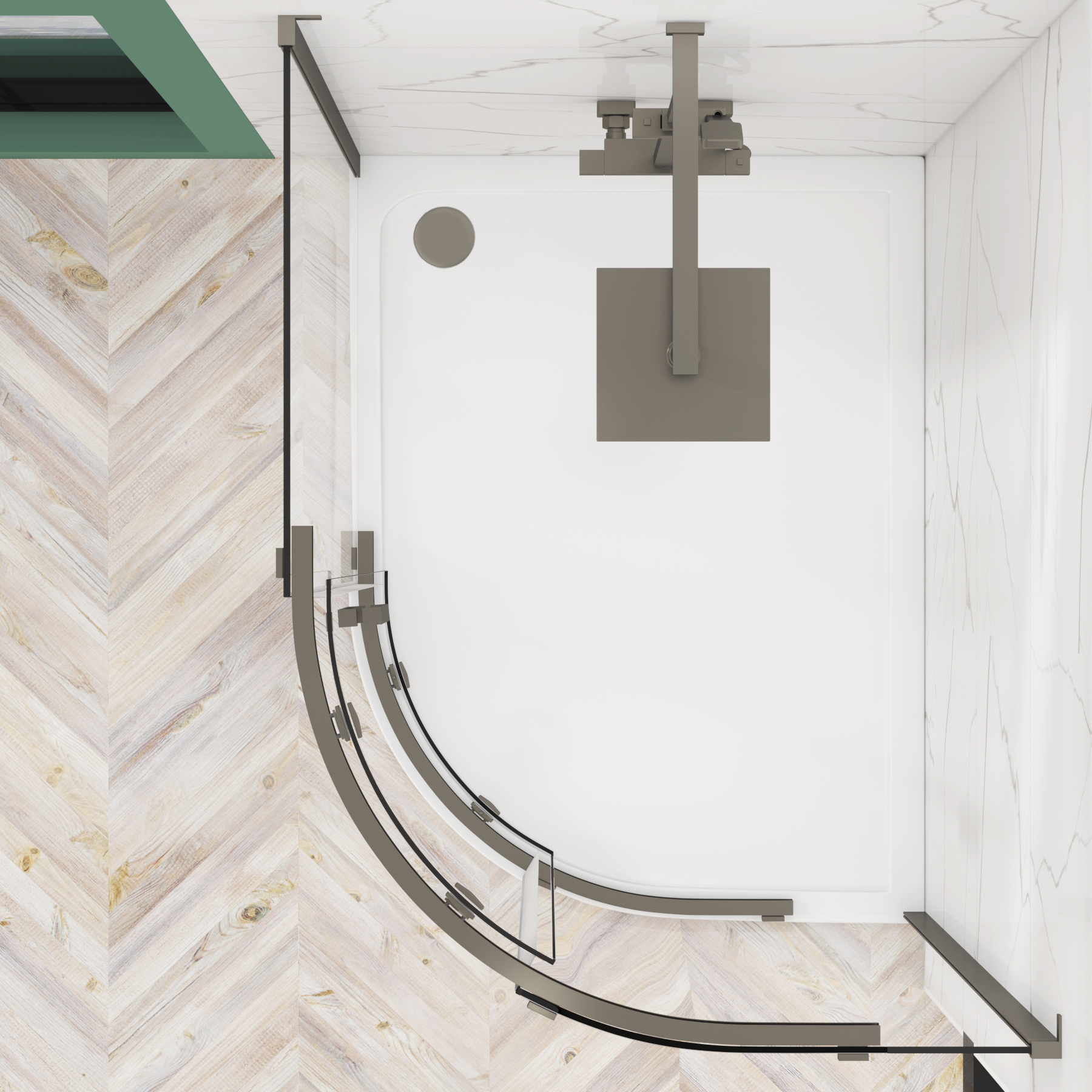 Chelsea Single Door Offset Quadrant Shower Enclosure 8mm Easy Clean Glass, 1950mm Tall - Gun Metal Grey