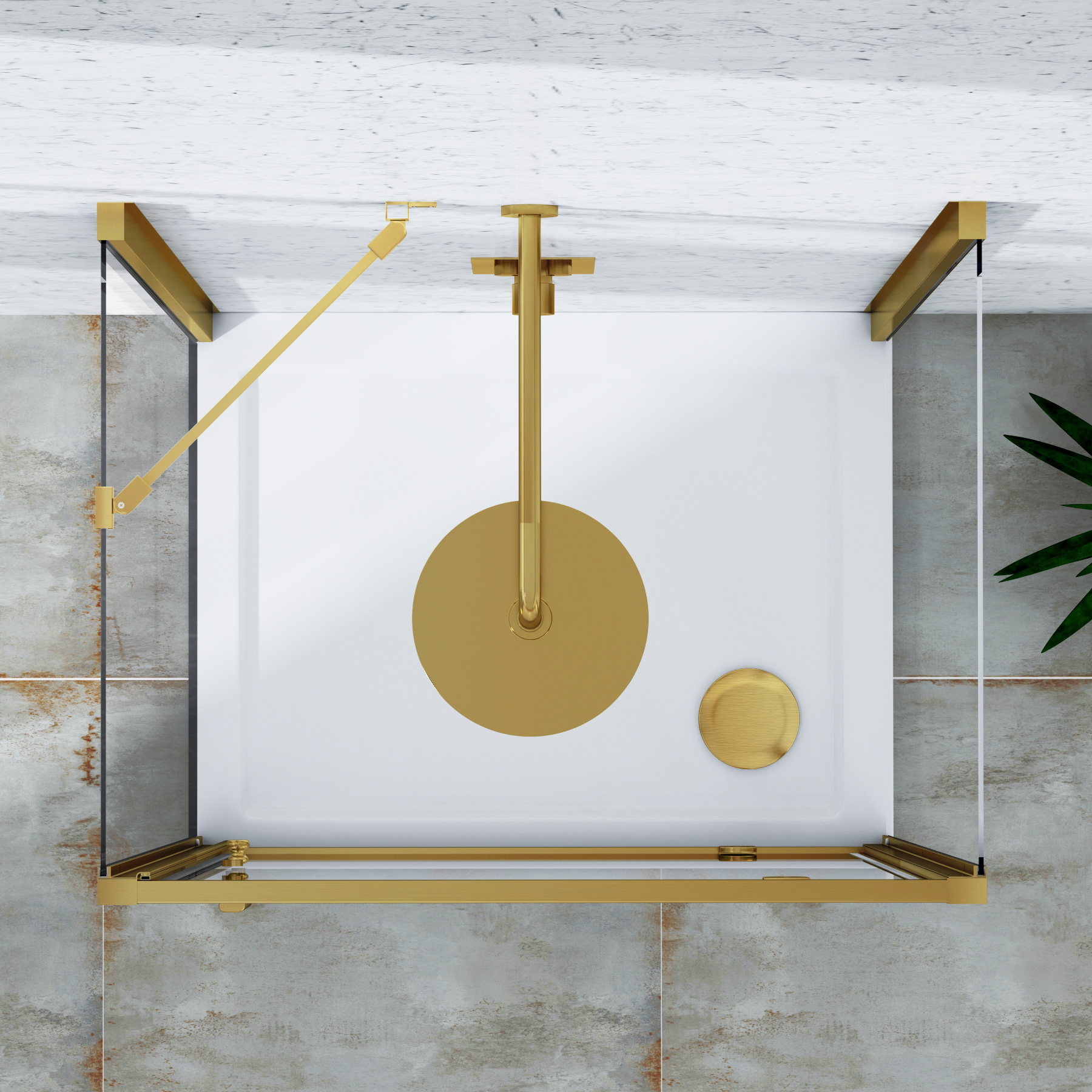 Venice Brushed Brass Square Pivot Door 3-Sided Shower Enclosure 6mm Glass - Multiple Sizes