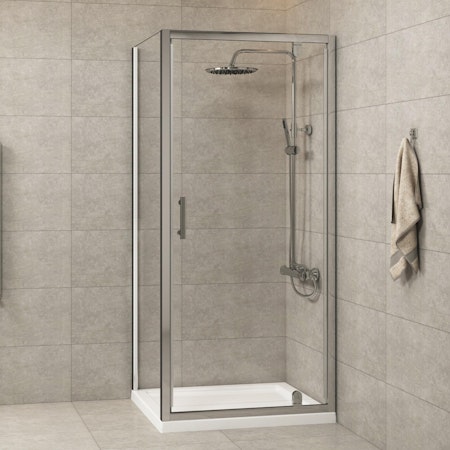 Cube 700 x 700mm Square Pivot Door Shower Enclosure with Pearlstone Shower Tray - 6mm Glass