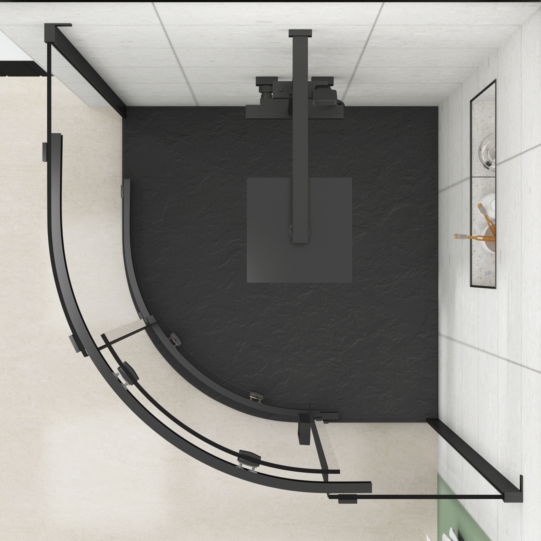 Chelsea Single Door Quadrant Shower Enclosure with Black Stone Tray 8mm Easy Clean Glass, 1950mm Tall - Matt Black