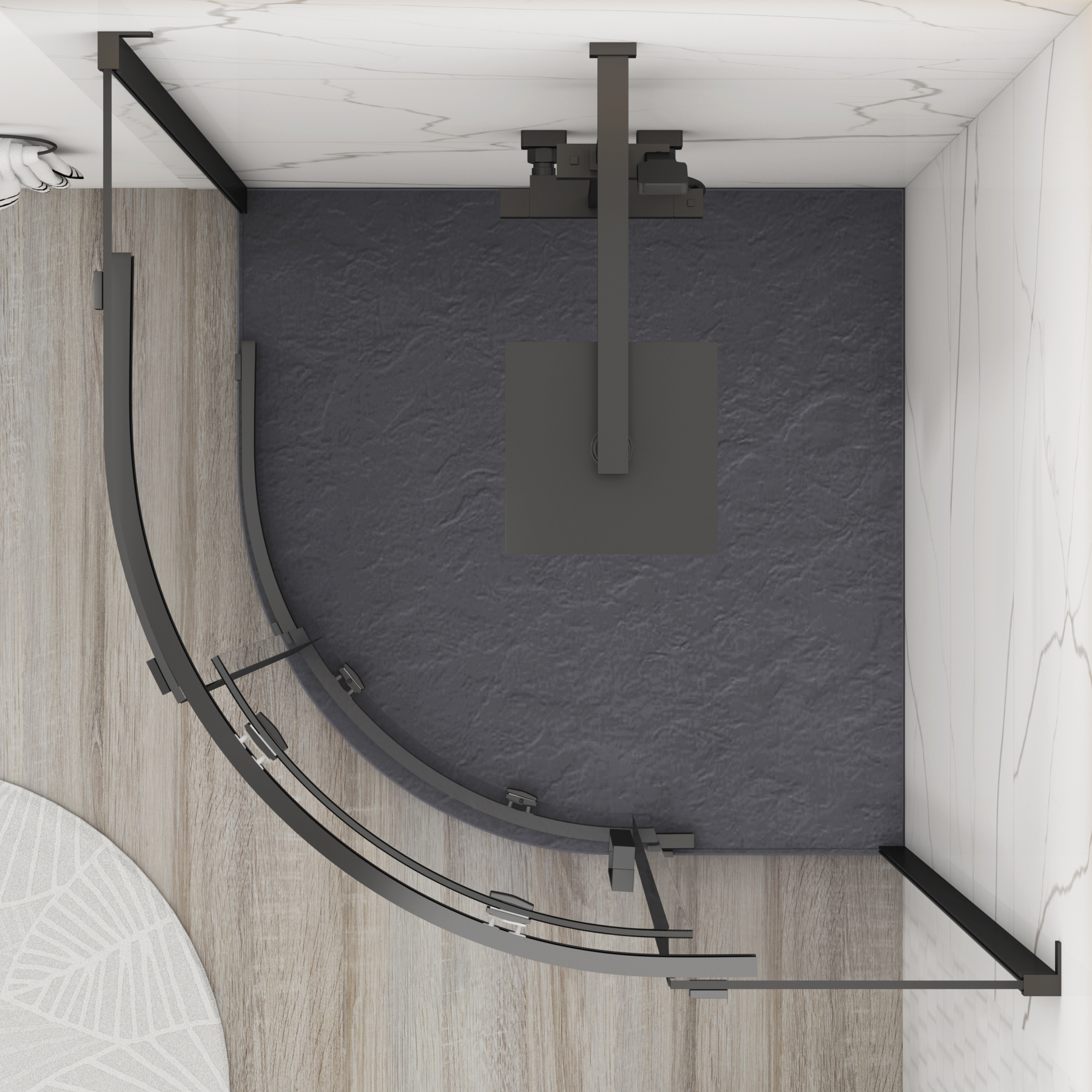 Chelsea Single Door Quadrant Shower Enclosure with Grey Stone Tray 8mm Easy Clean Glass, 1950mm Tall - Matt Black