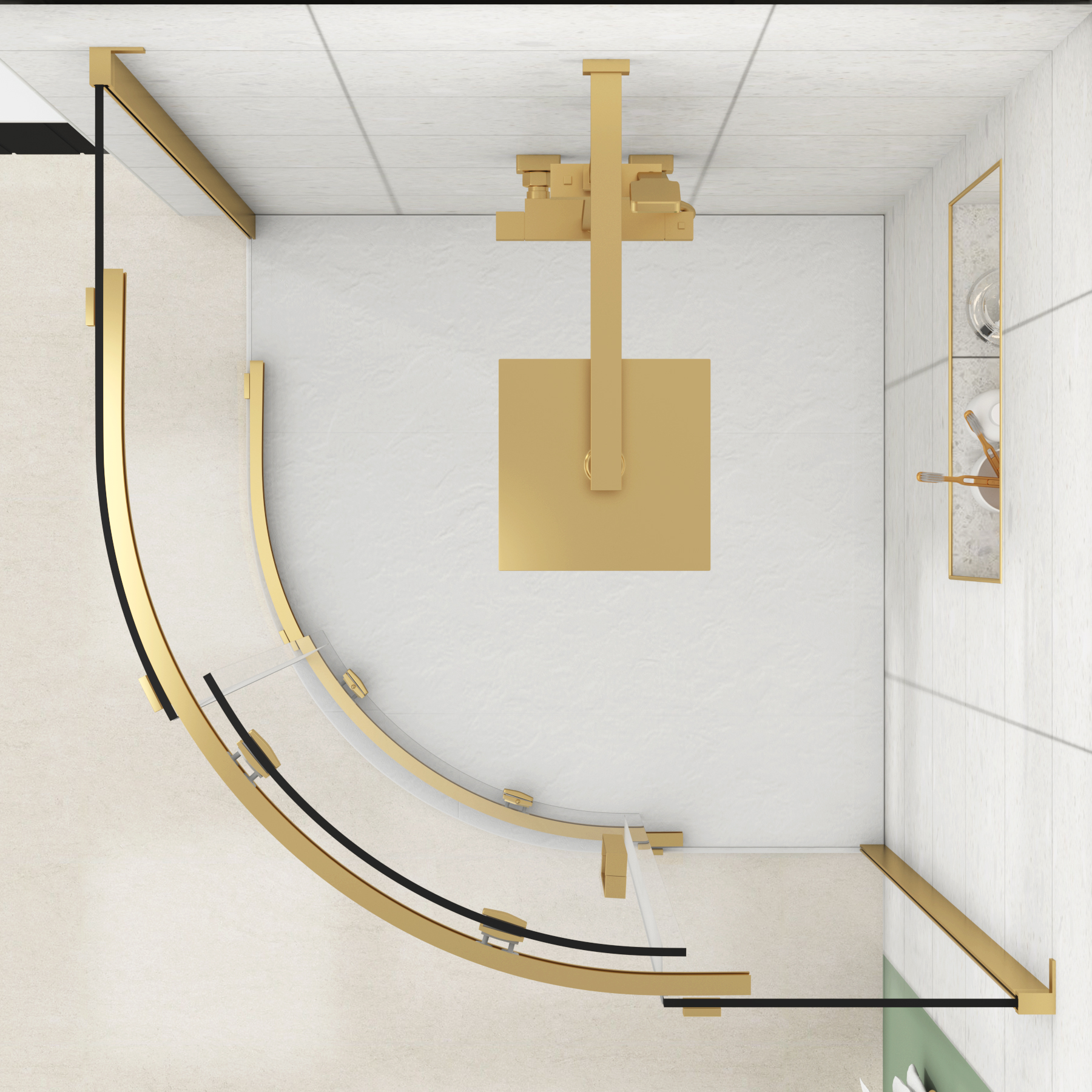 Chelsea Single Door Quadrant Shower Enclosure with White Stone Tray 8mm Easy Clean Glass, 1950mm Tall - Brushed Brass