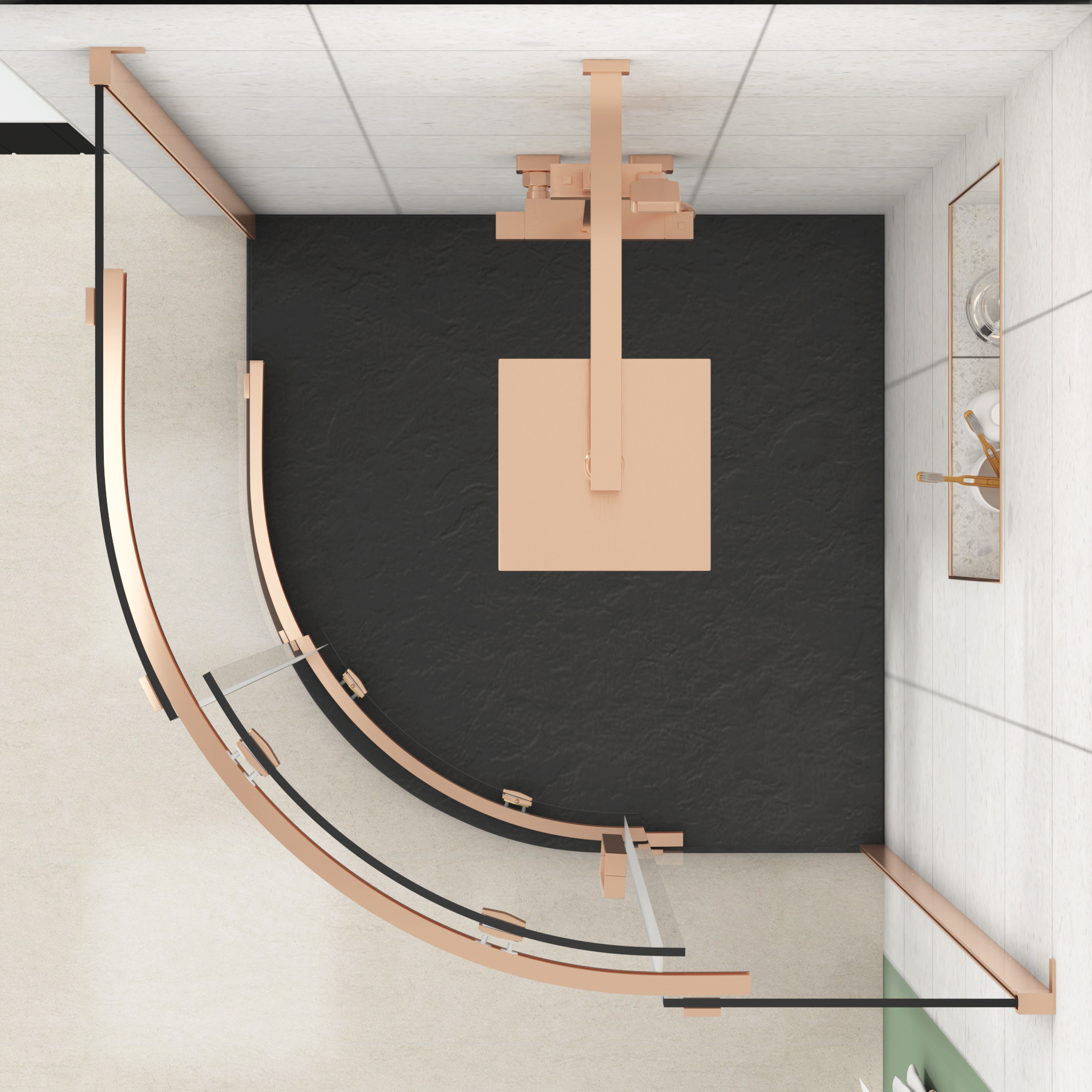 Chelsea Single Door Quadrant Shower Enclosure with Black Stone Tray 8mm Easy Clean Glass, 1950mm Tall - Brushed Bronze