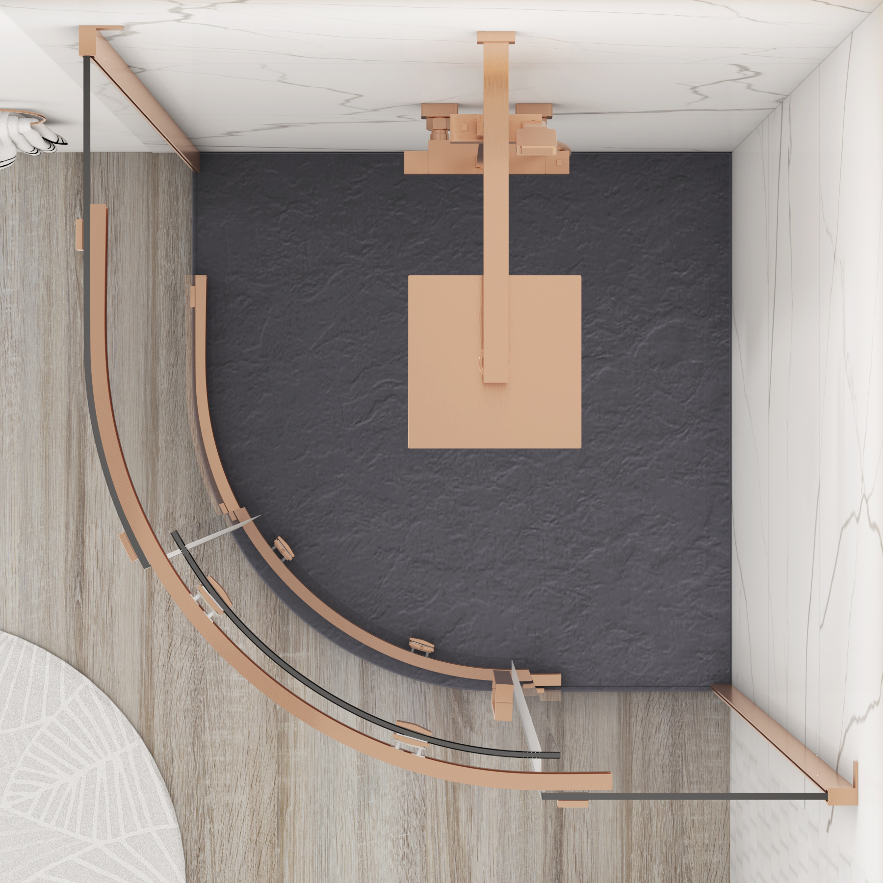 Chelsea Single Door Quadrant Shower Enclosure with Grey Stone Tray 8mm Easy Clean Glass, 1950mm Tall - Brushed Bronze